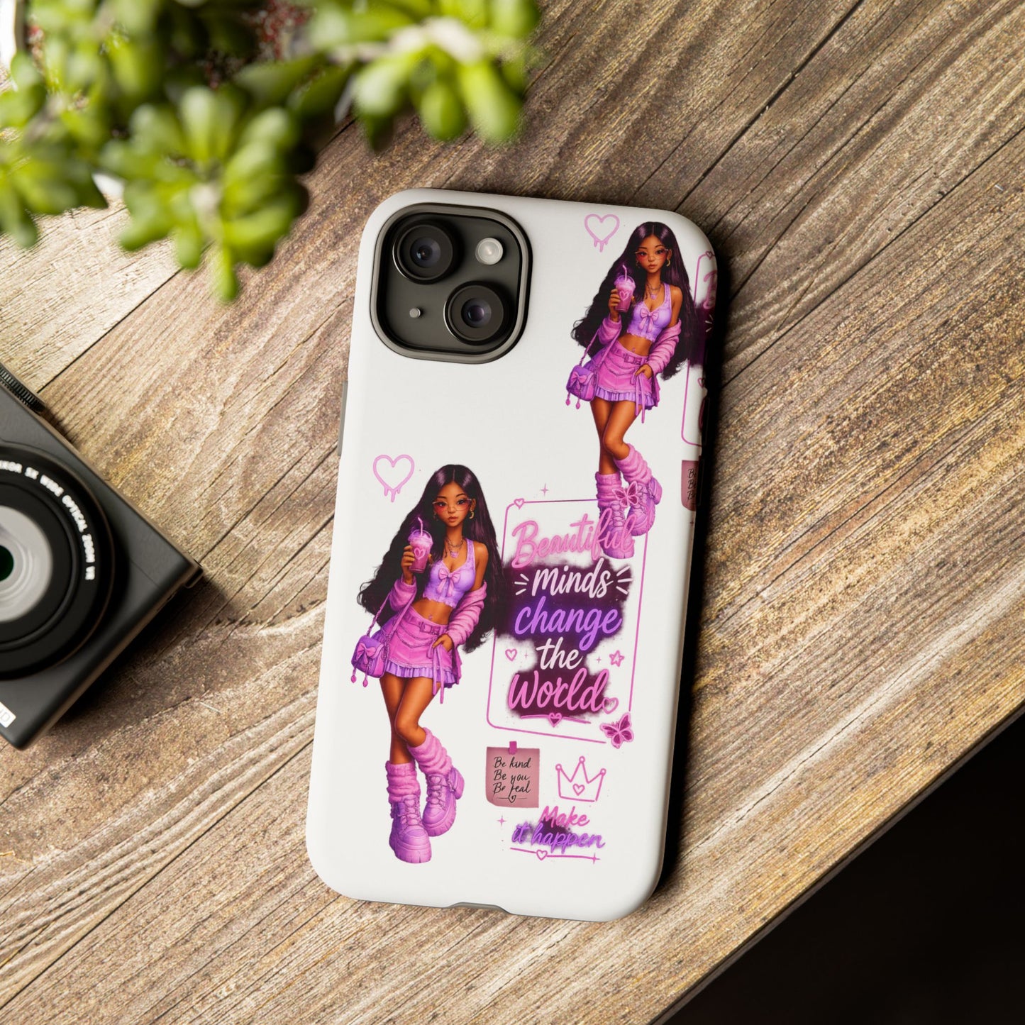 Empowerment Girl Phone Case — "Minds Change the World" Pink Aesthetic Protective Cover