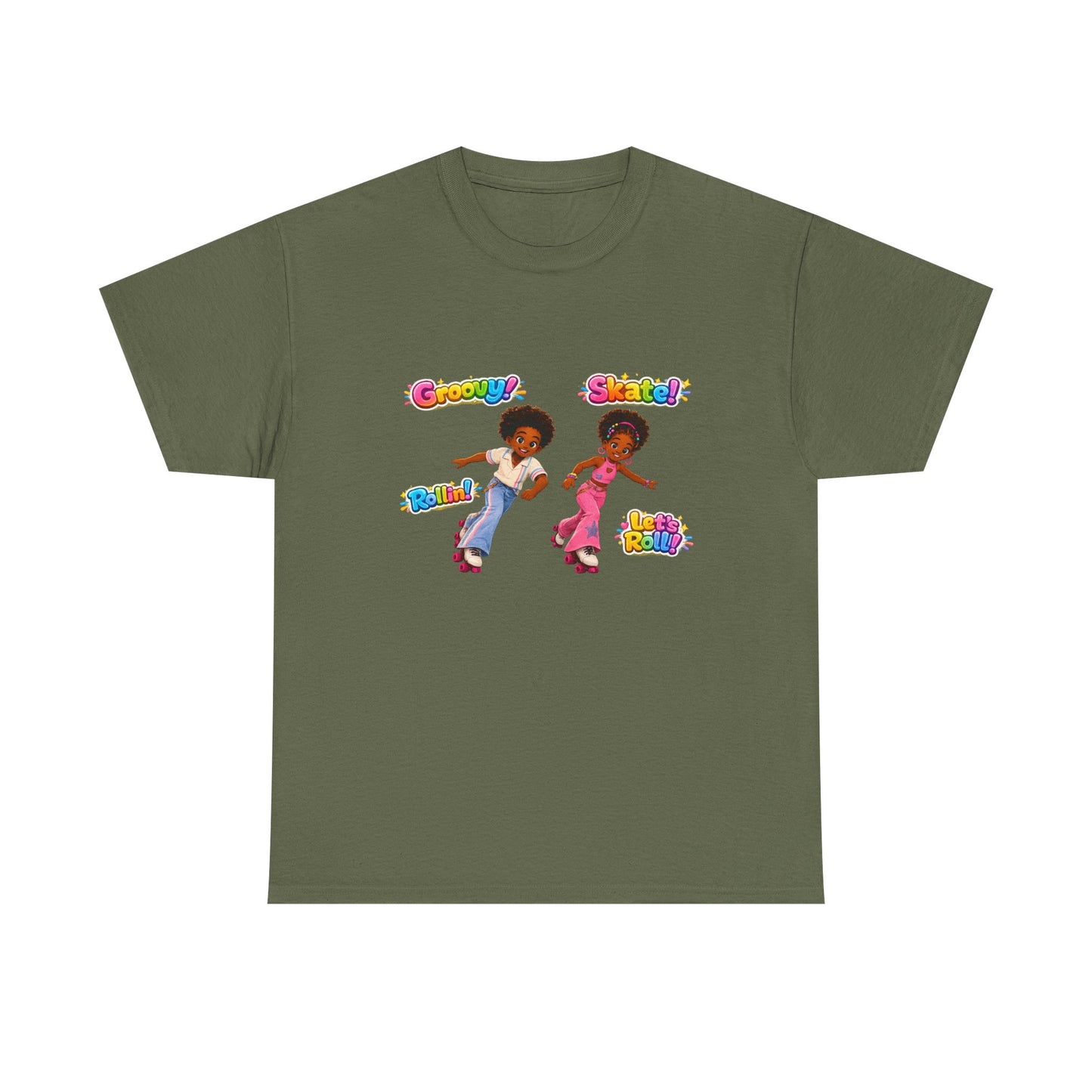 Roller Dance Kids T-Shirt — 'Groovy! Skate!' Retro Afro Puff Skaters Tee