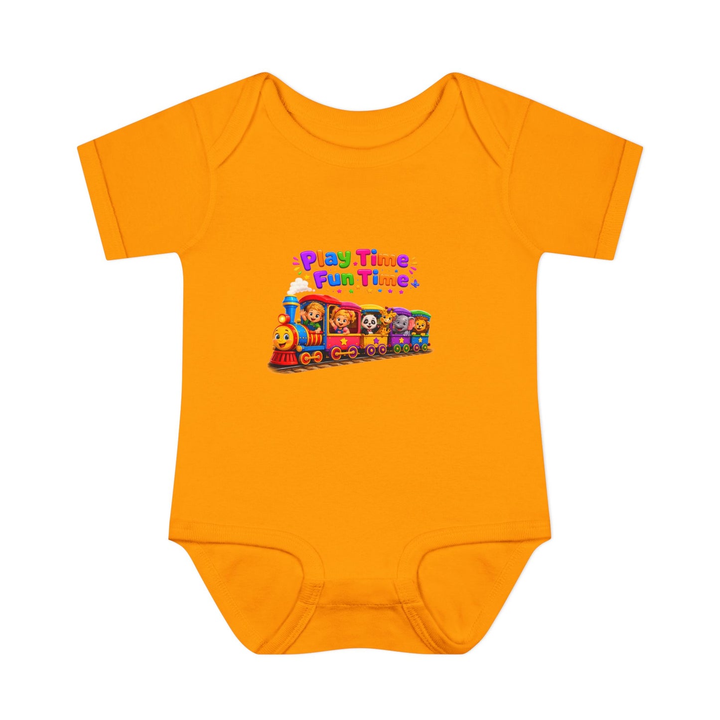 Play Time Fun Time Baby Bodysuit — Colorful Train Infant Onesie