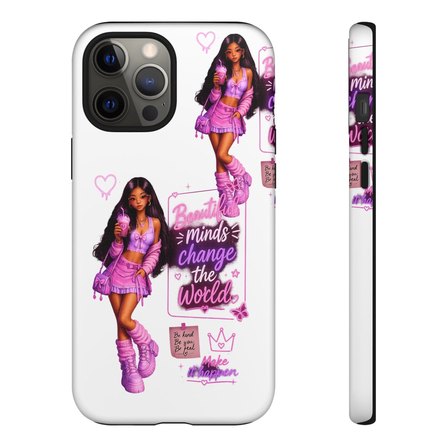Empowerment Girl Phone Case — "Minds Change the World" Pink Aesthetic Protective Cover