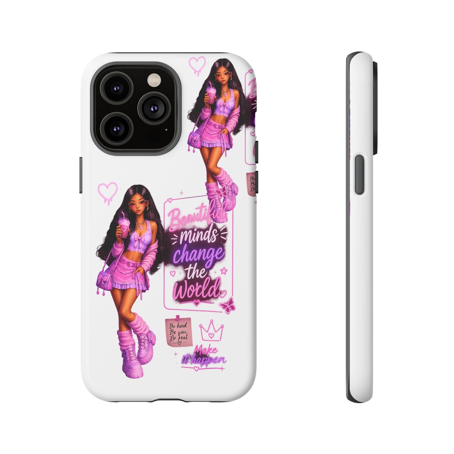 Empowerment Girl Phone Case — "Minds Change the World" Pink Aesthetic Protective Cover
