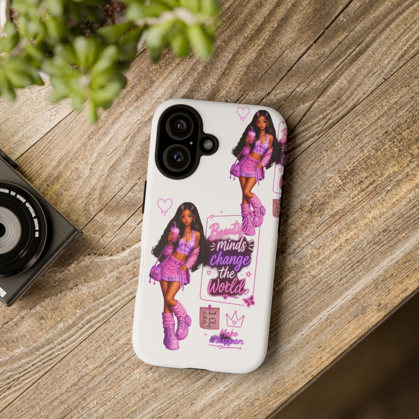 Empowerment Girl Phone Case — "Minds Change the World" Pink Aesthetic Protective Cover