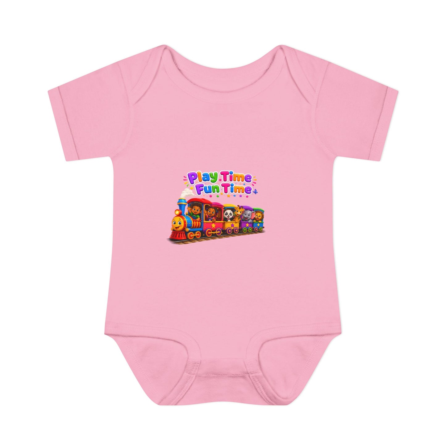 Play Time Fun Time Train Baby Bodysuit — Colorful Infant Onesie