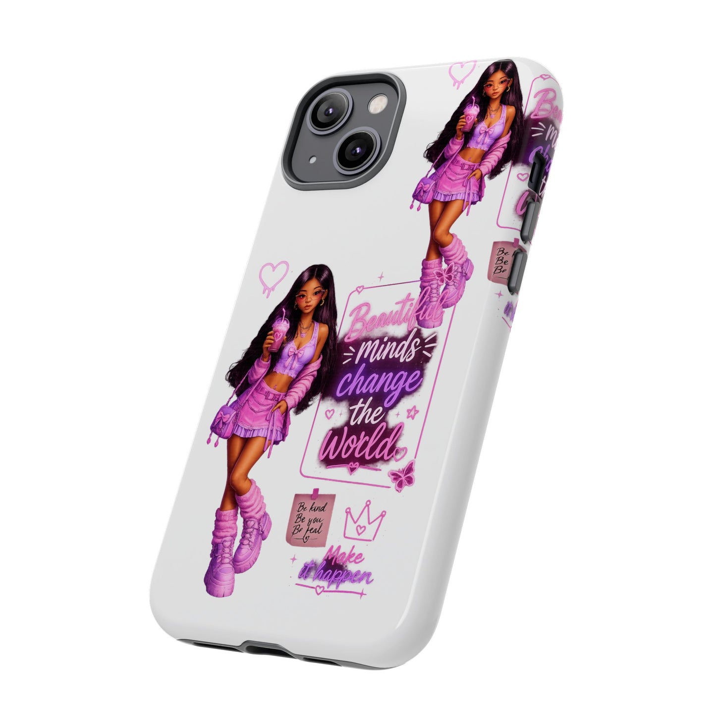 Empowerment Girl Phone Case — "Minds Change the World" Pink Aesthetic Protective Cover