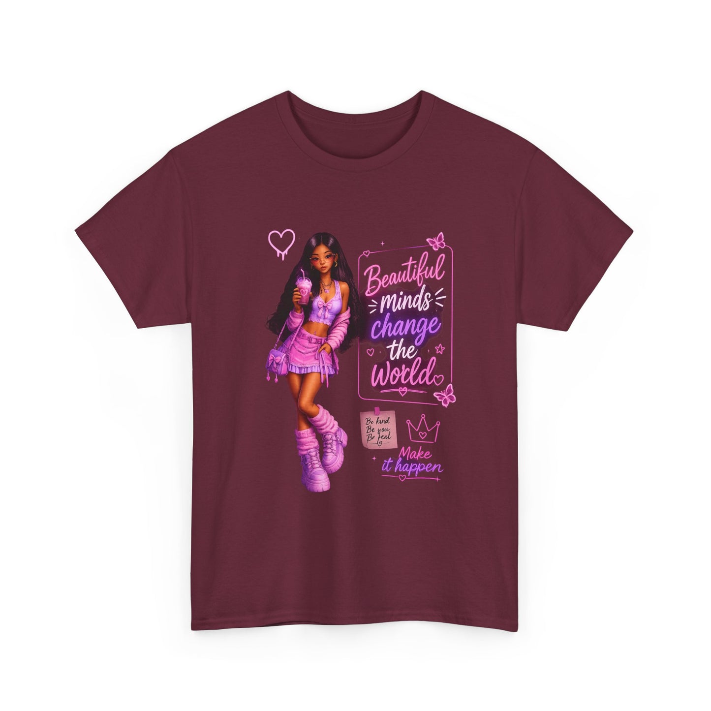 Beautiful Minds Change the World Tee - Pink Barbiecore Graphic Shirt