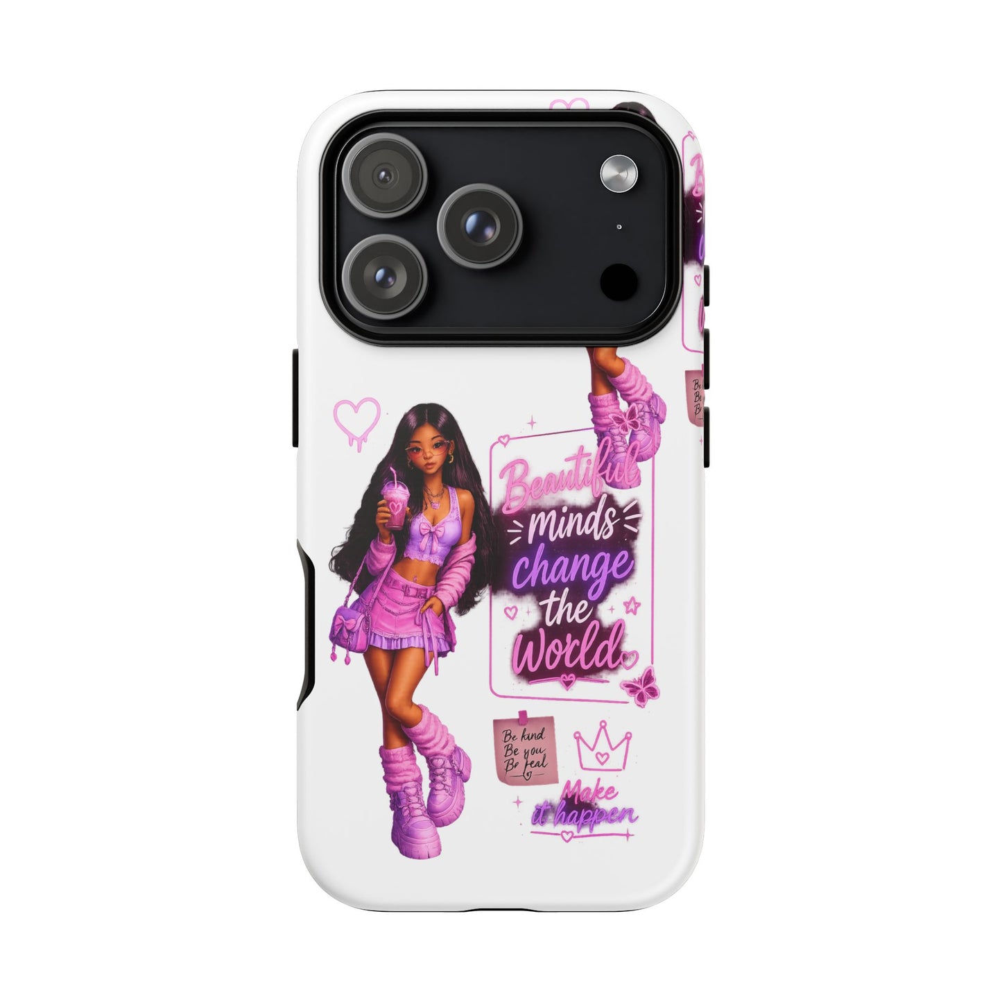 Empowerment Girl Phone Case — "Minds Change the World" Pink Aesthetic Protective Cover