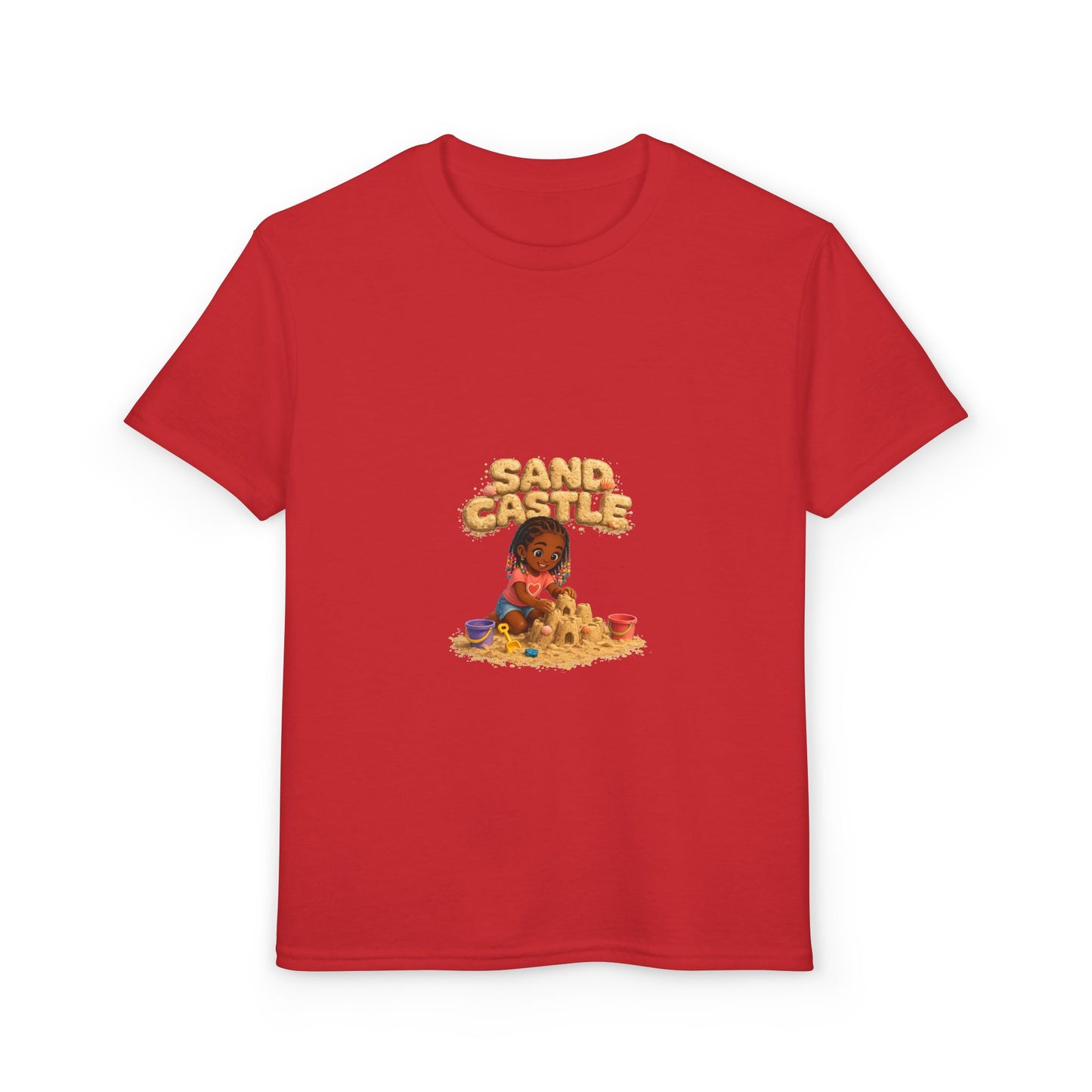 Kids "Sand Castle" Beach T‑Shirt — Cute Kid Building Sandcastle Graphic