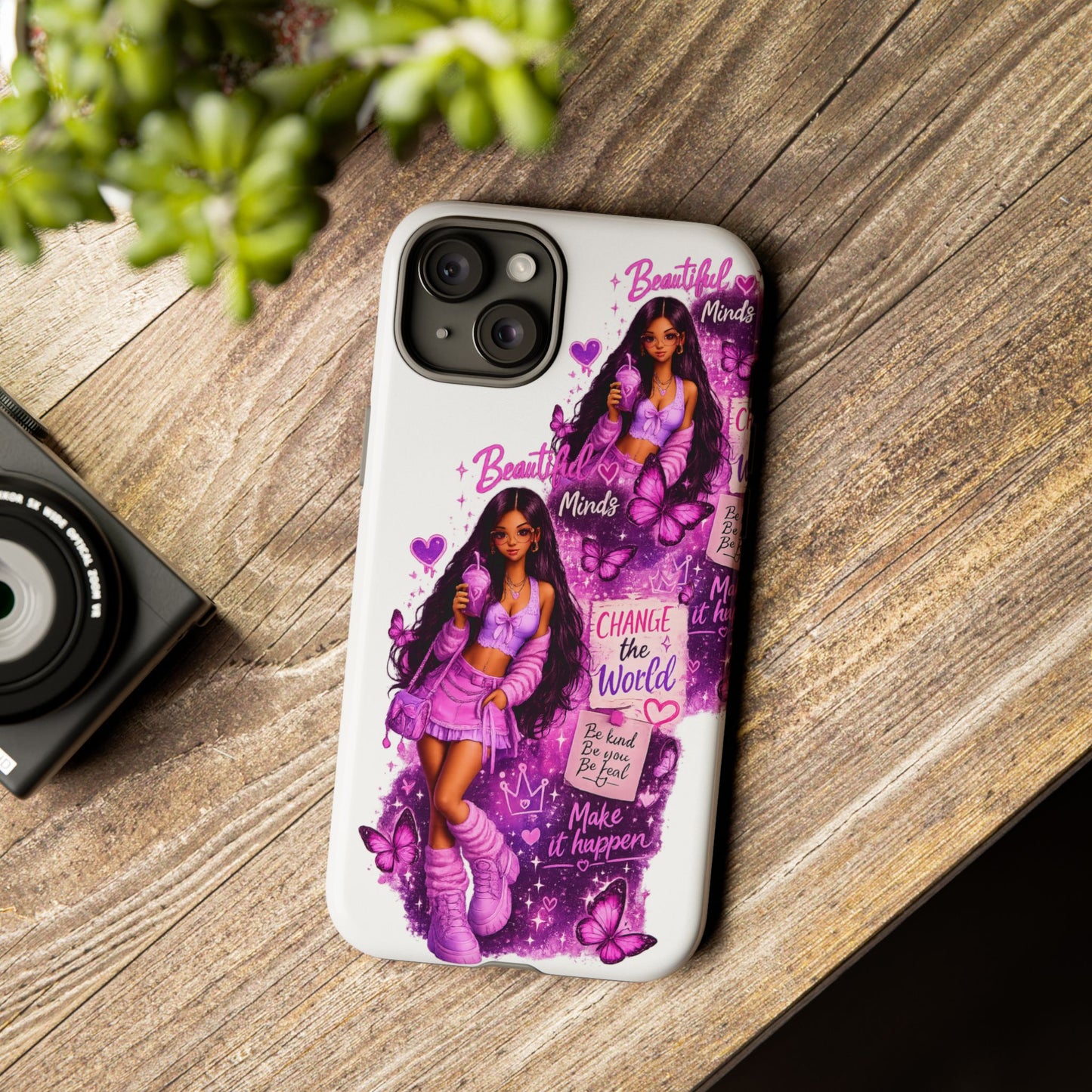 Empowered Girl Phone Case — Pink Butterfly ‘Change the World’ Design
