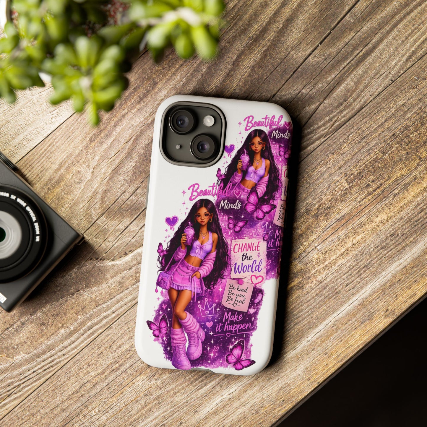 Empowered Girl Phone Case — Pink Butterfly ‘Change the World’ Design