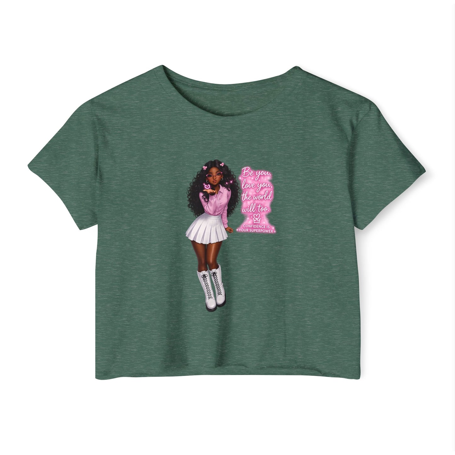 Festival Crop Top — Pink Glitter Doll Graphic Women’s Party Tee