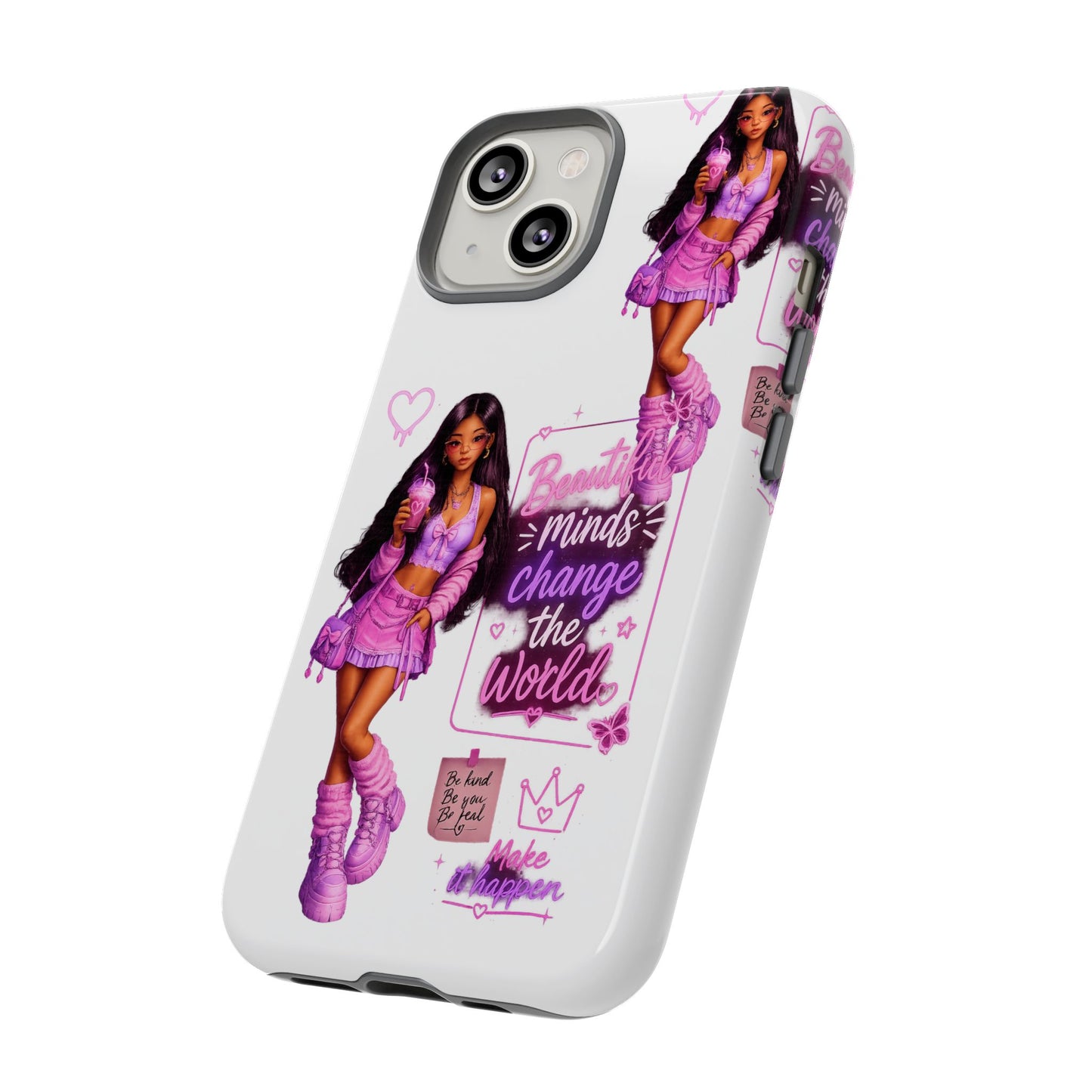 Empowerment Girl Phone Case — "Minds Change the World" Pink Aesthetic Protective Cover