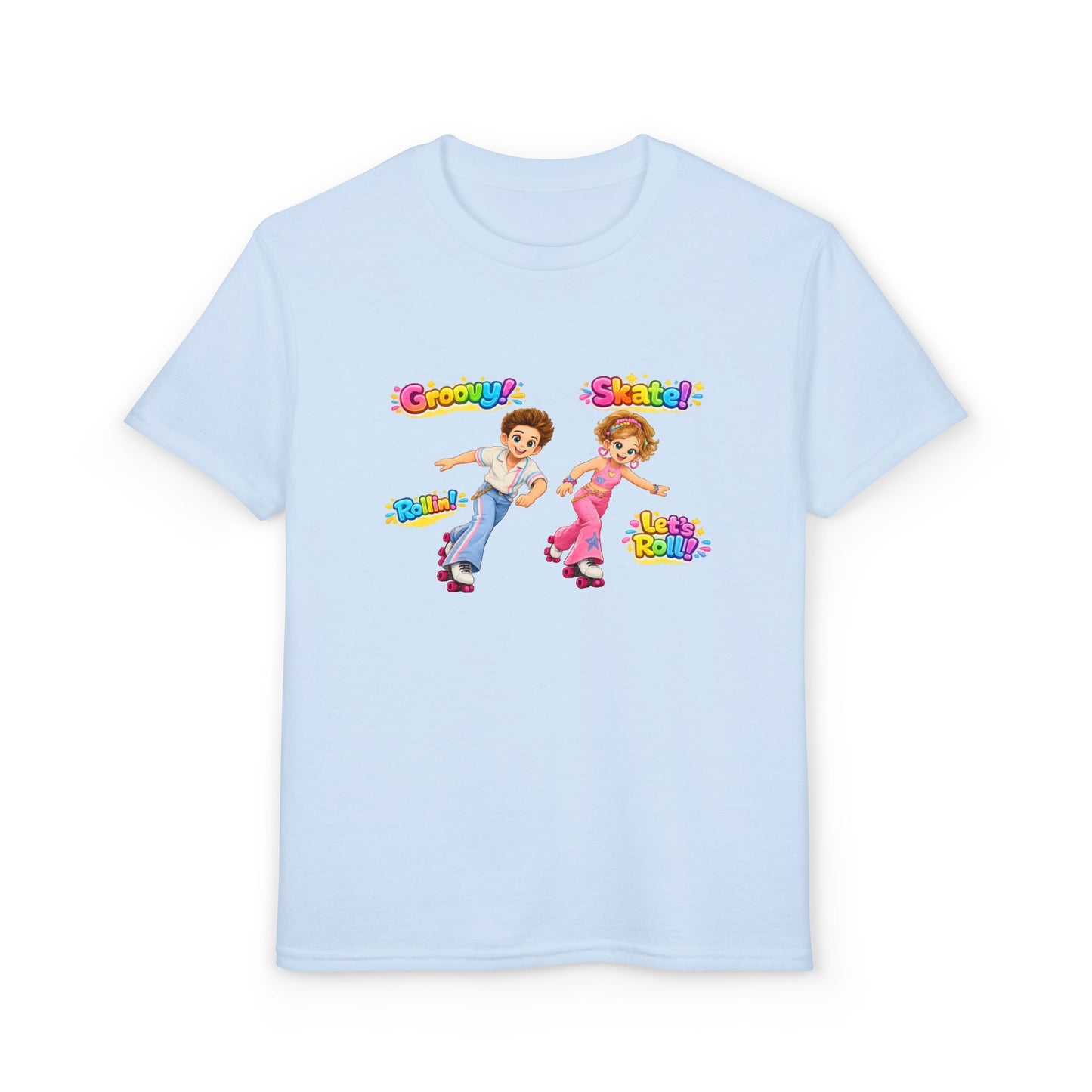 Youth Roller Skating T-Shirt — "Groovy! Skater!" Colorful Retro Kids Tee