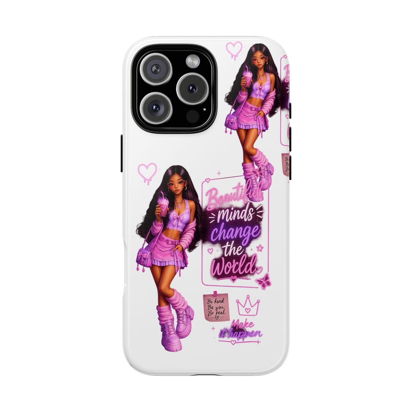 Empowerment Girl Phone Case — "Minds Change the World" Pink Aesthetic Protective Cover