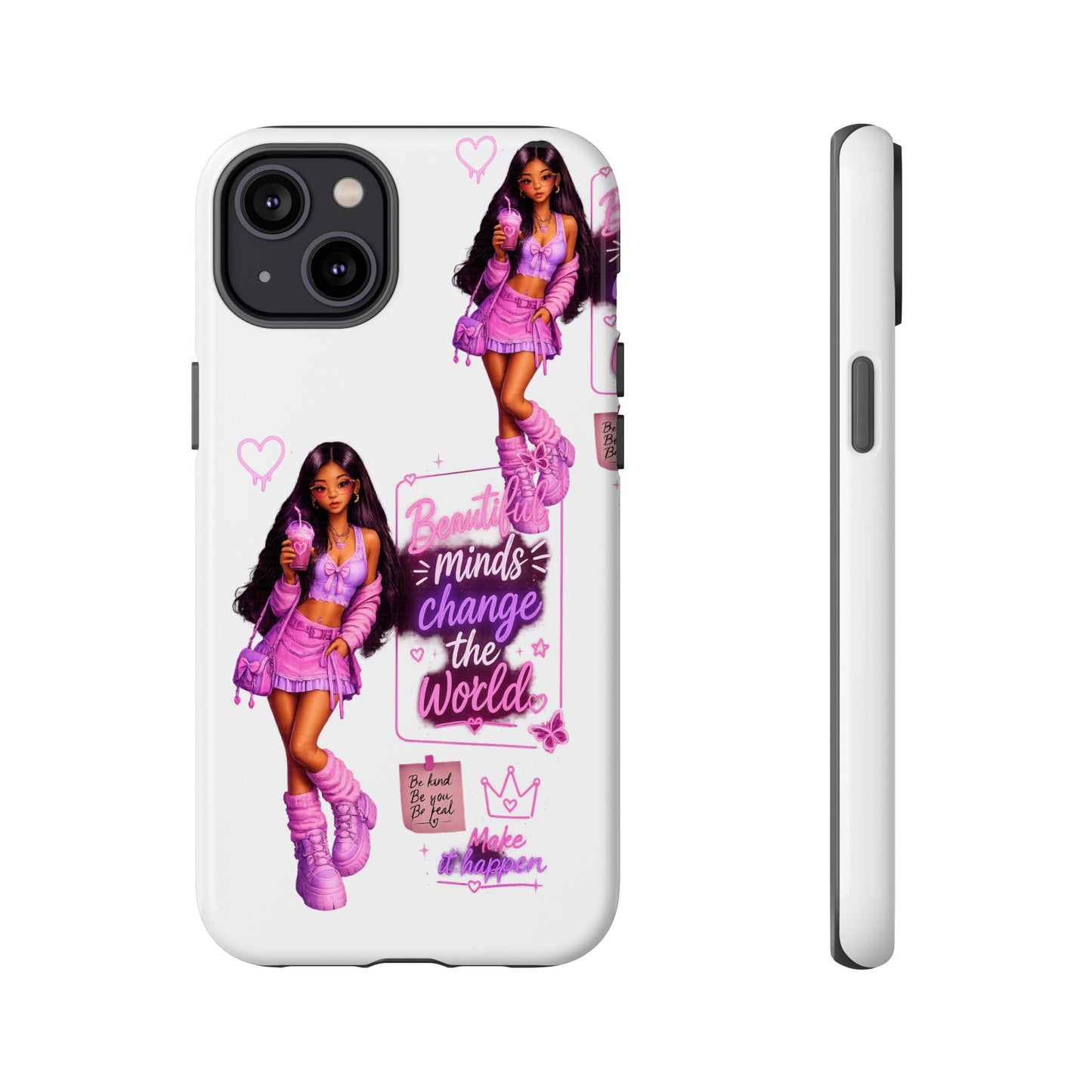 Empowerment Girl Phone Case — "Minds Change the World" Pink Aesthetic Protective Cover