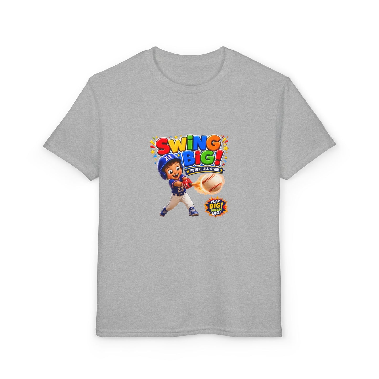 Youth T-Shirt - "SWING BIG!" Baseball Design | Kids Sports Tee