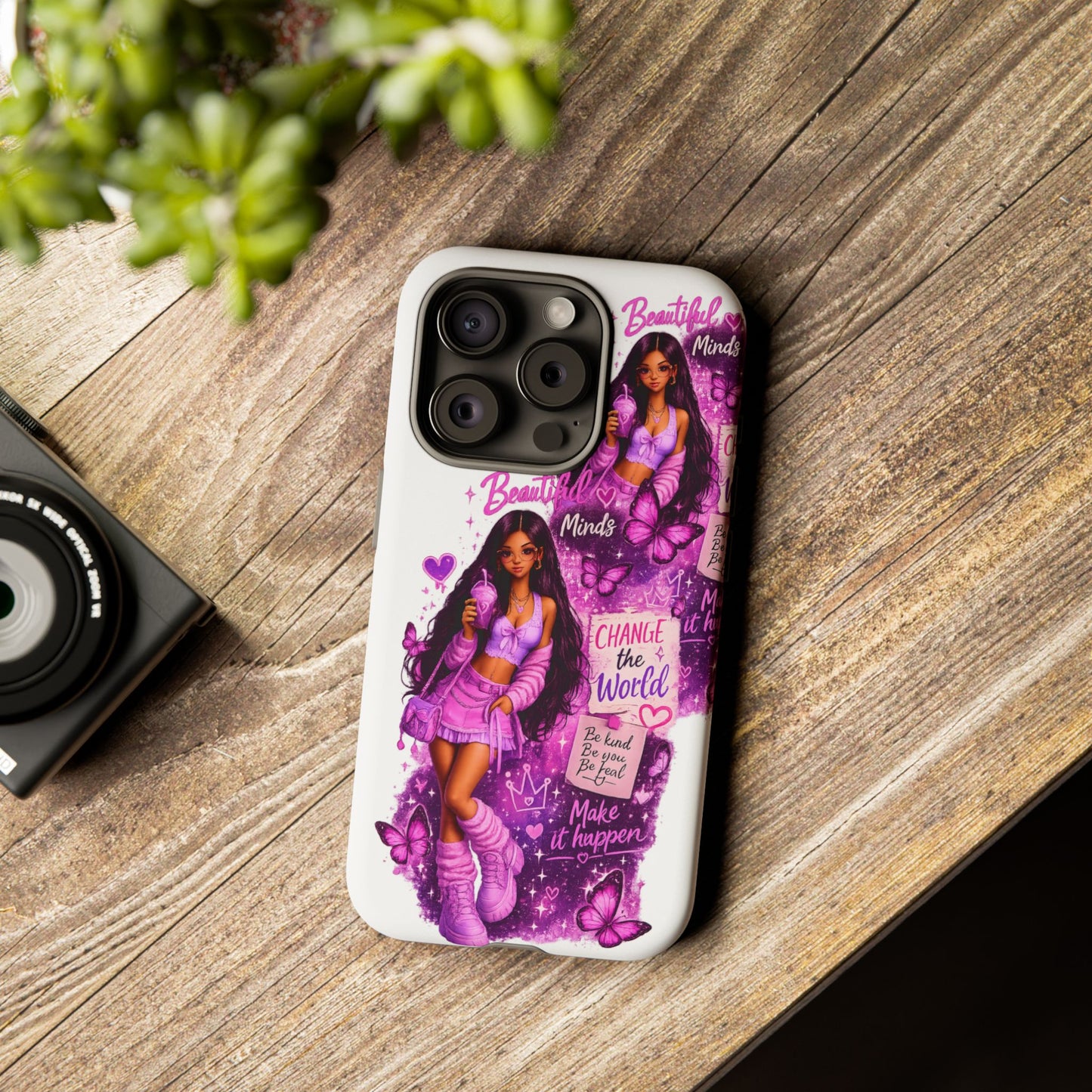 Empowered Girl Phone Case — Pink Butterfly ‘Change the World’ Design