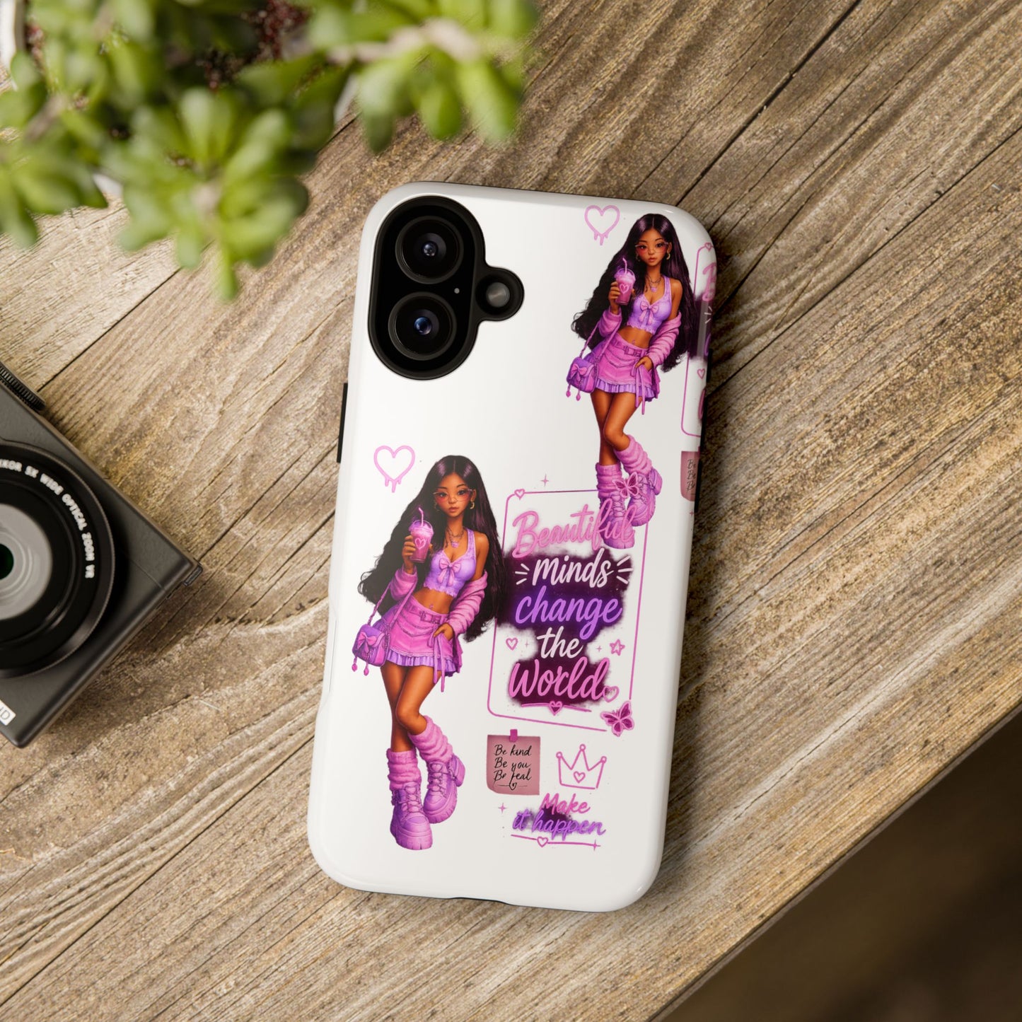 Empowerment Girl Phone Case — "Minds Change the World" Pink Aesthetic Protective Cover
