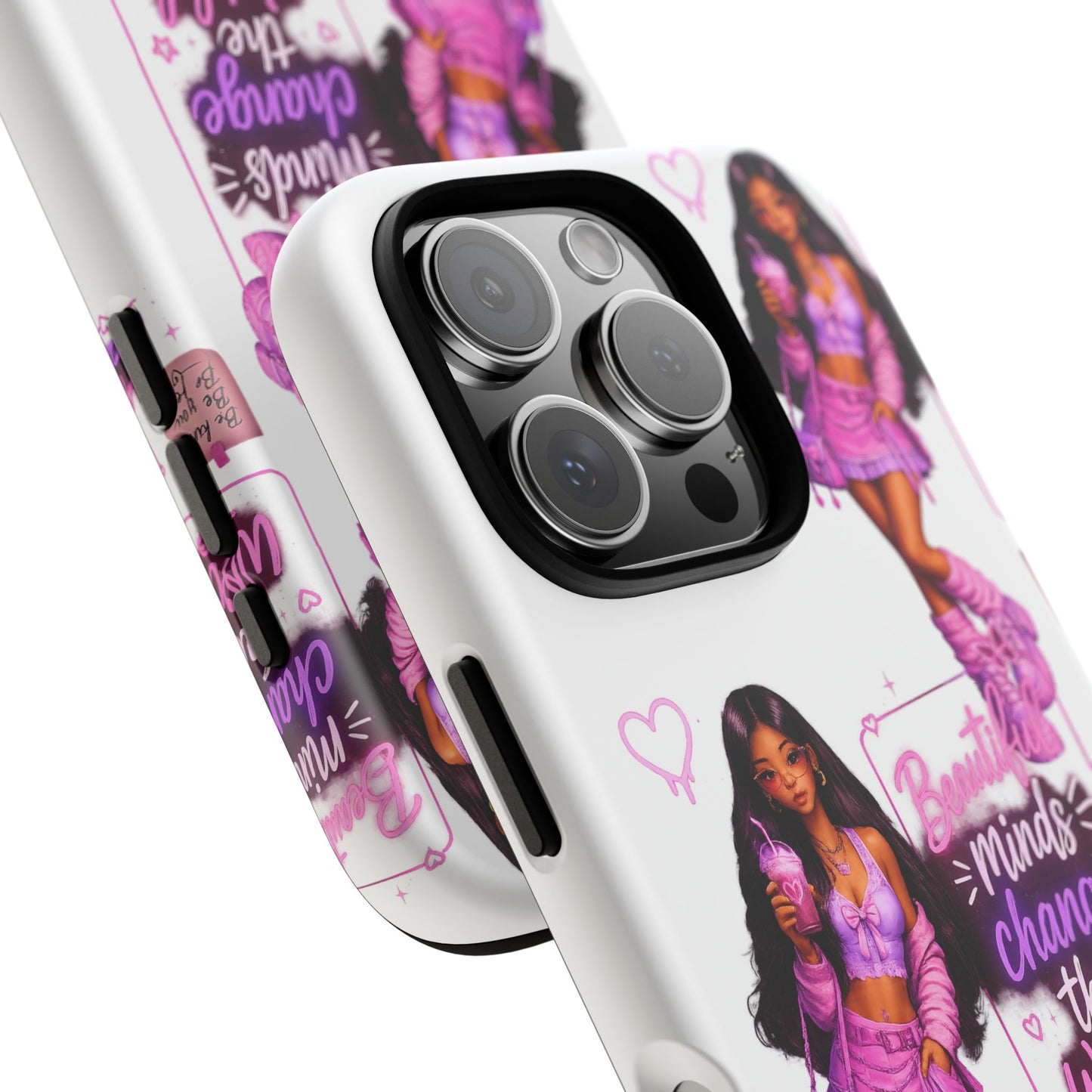 Empowerment Girl Phone Case — "Minds Change the World" Pink Aesthetic Protective Cover