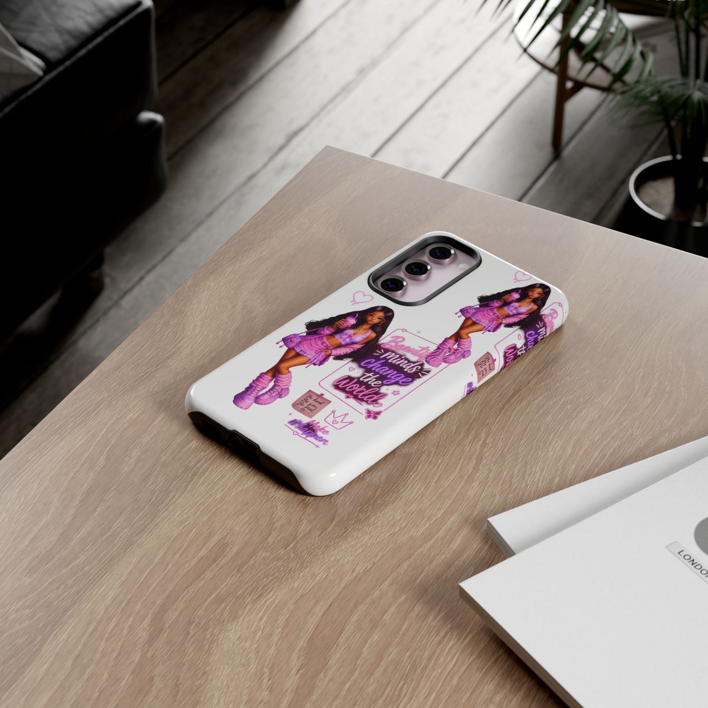 Empowerment Girl Phone Case — "Minds Change the World" Pink Aesthetic Protective Cover