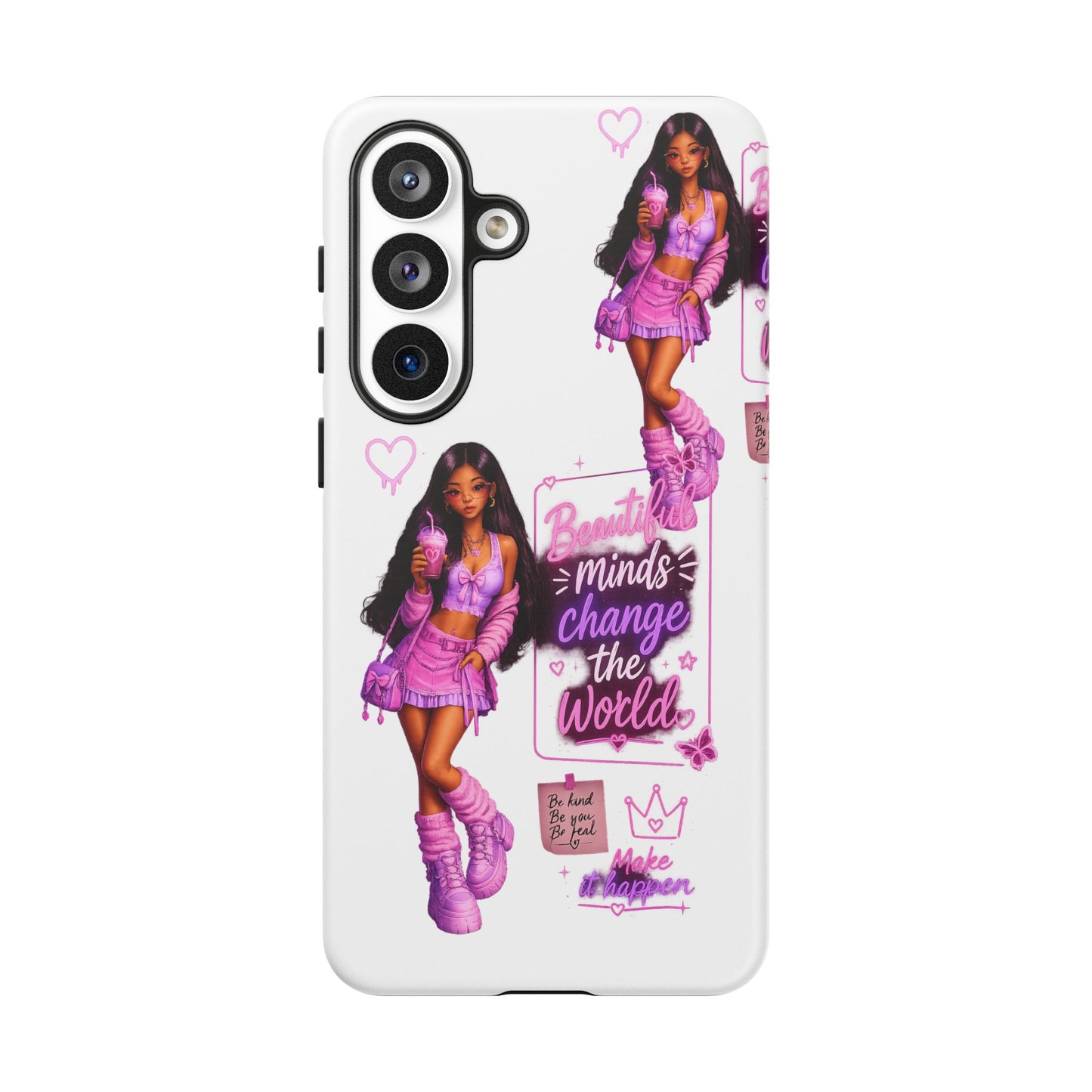 Empowerment Girl Phone Case — "Minds Change the World" Pink Aesthetic Protective Cover