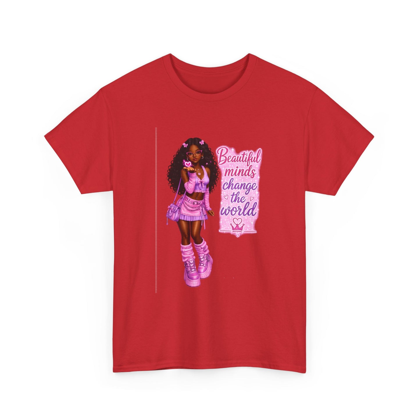 T-Shirt — 'Beautiful Minds Change the World' Pink Afro Girl Graphic