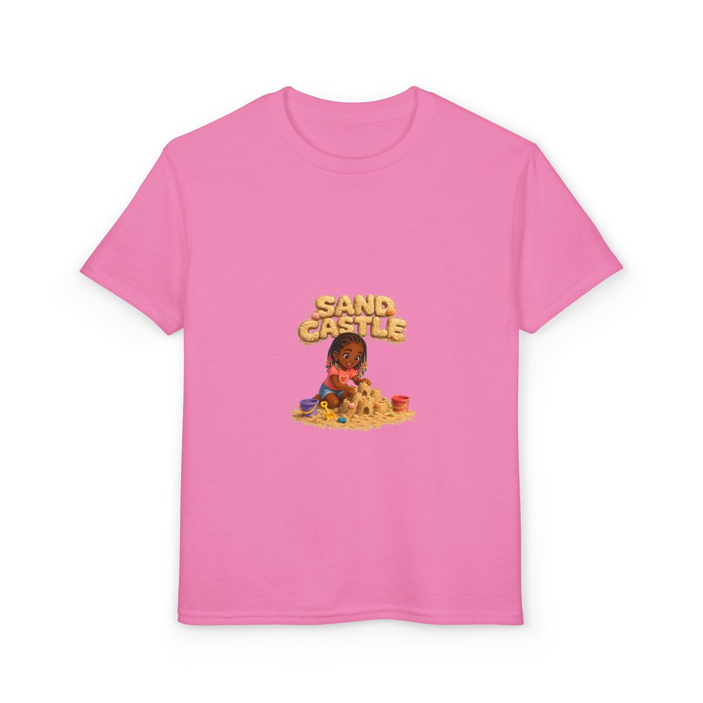 Kids "Sand Castle" Beach T‑Shirt — Cute Kid Building Sandcastle Graphic