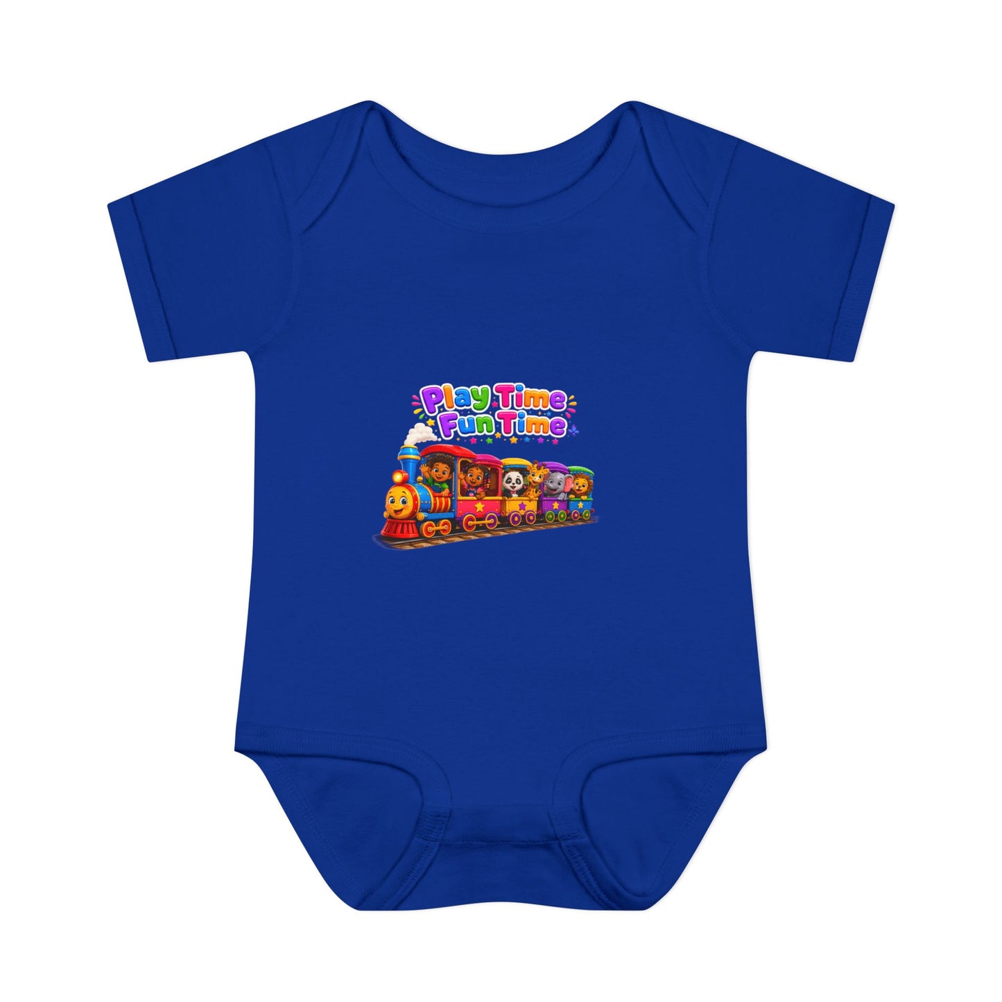 Play Time Fun Time Train Baby Bodysuit — Colorful Infant Onesie
