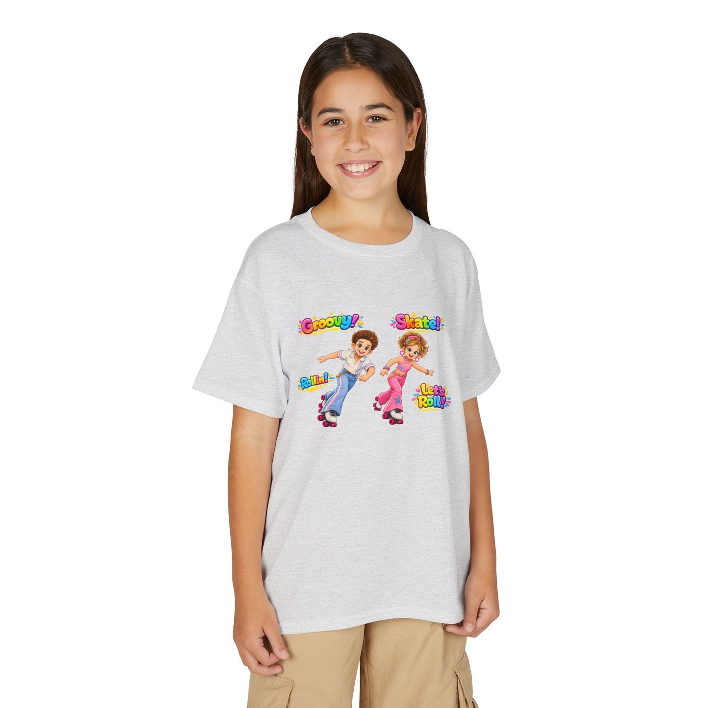 Youth Roller Skating T-Shirt — "Groovy! Skater!" Colorful Retro Kids Tee