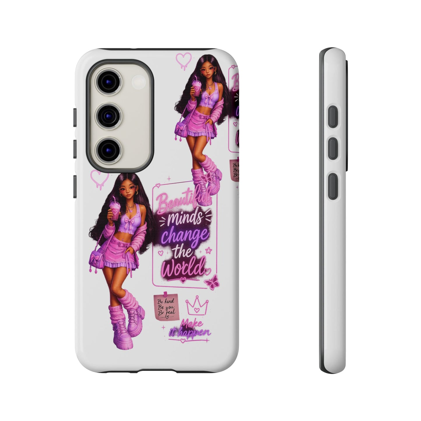 Empowerment Girl Phone Case — "Minds Change the World" Pink Aesthetic Protective Cover