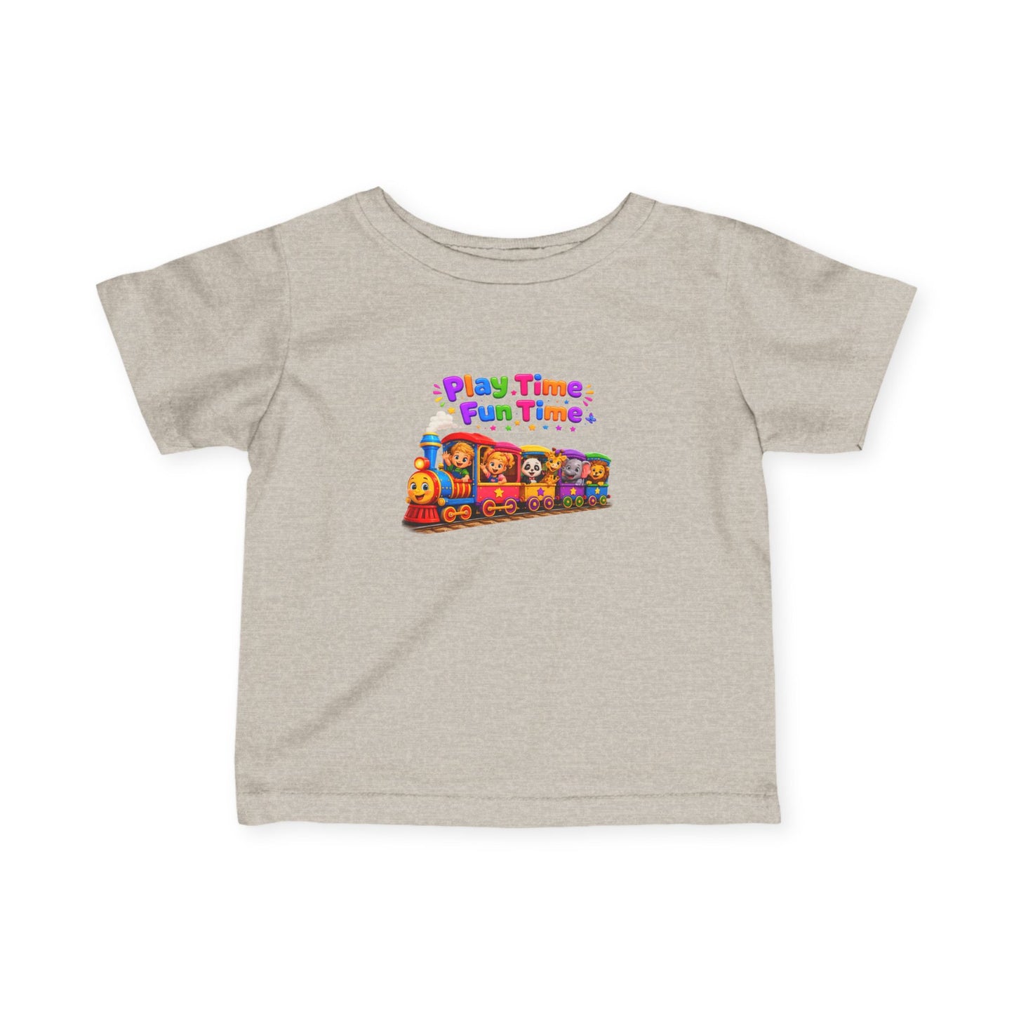 Infant Tee — "Play Time, Fun Time" Colorful Train Baby Shirt