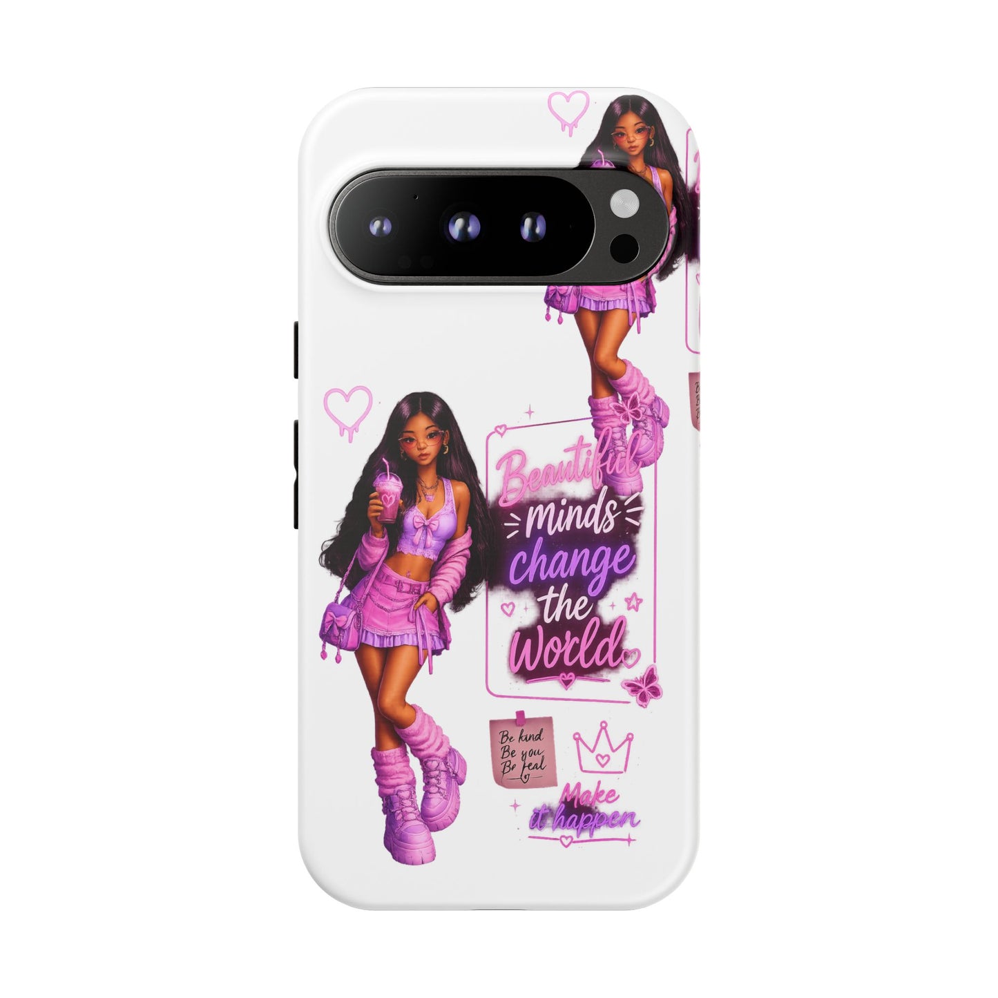 Empowerment Girl Phone Case — "Minds Change the World" Pink Aesthetic Protective Cover