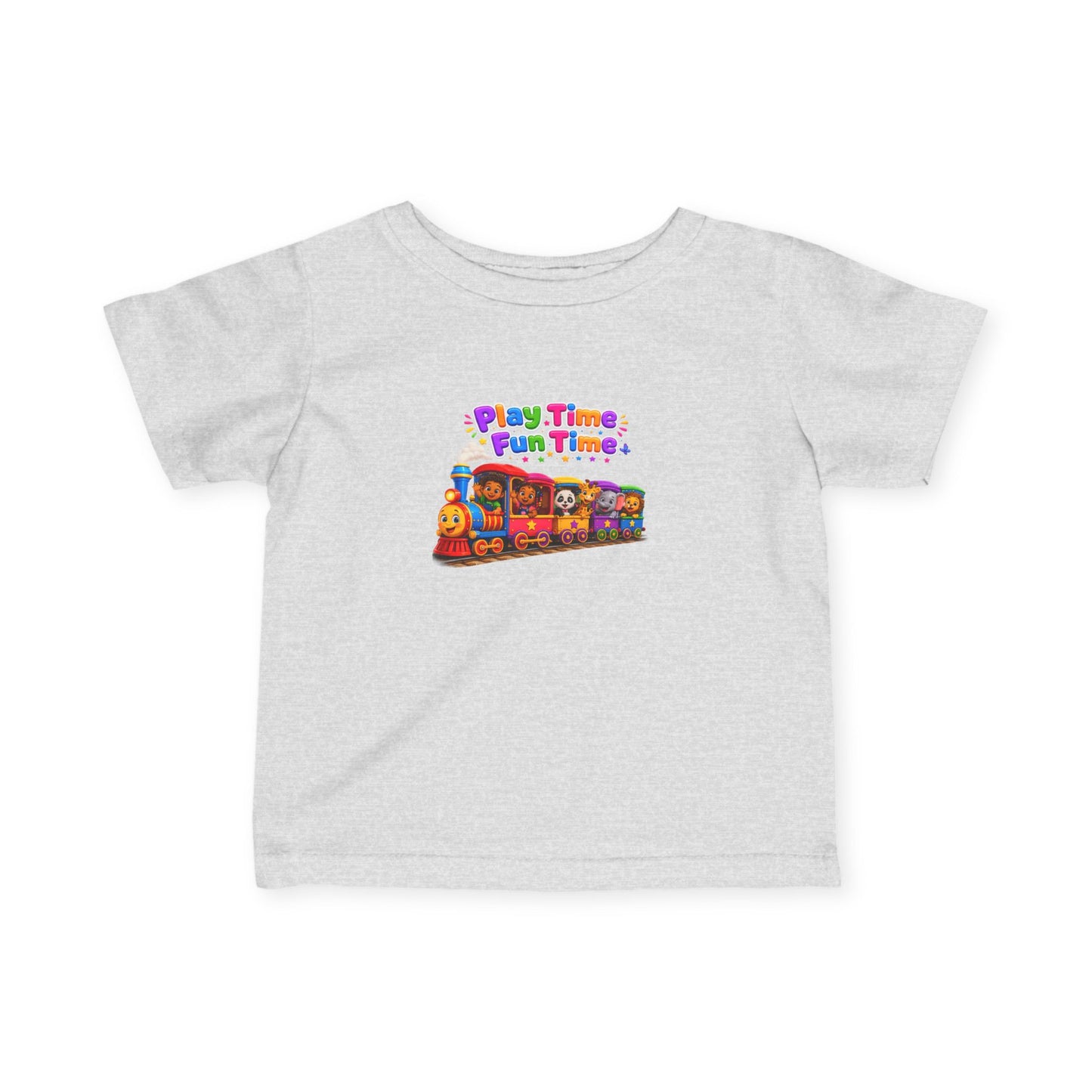 Infant Tee — "Play Time Fun Time" Colorful Toy Train Baby Shirt