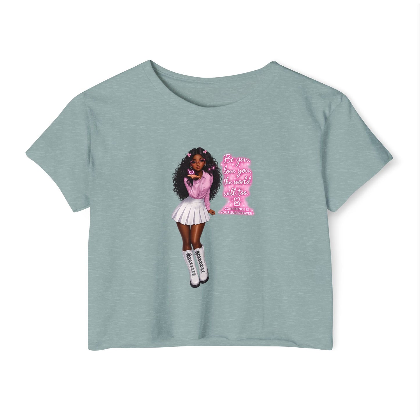 Festival Crop Top — Pink Glitter Doll Graphic Women’s Party Tee