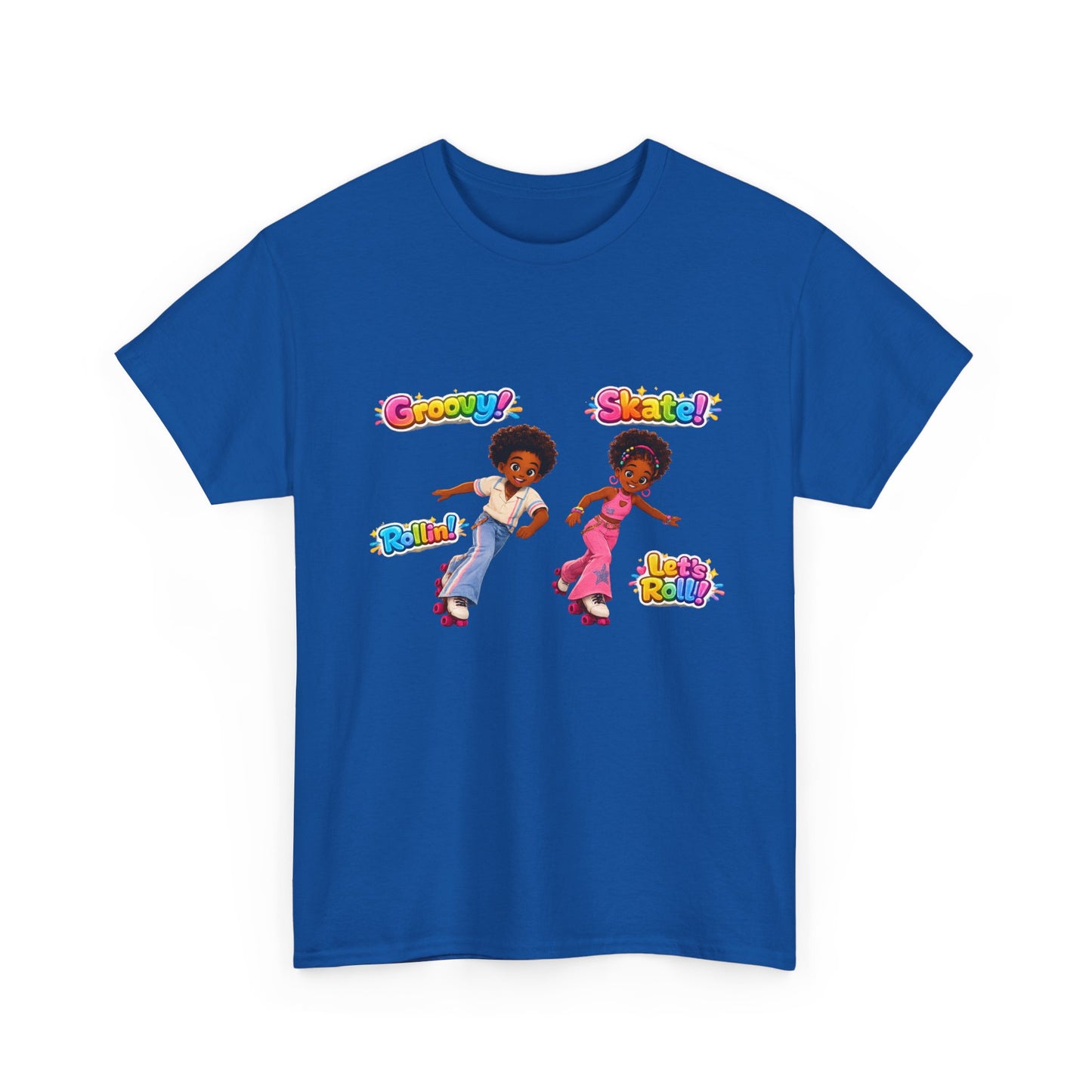 Retro Roller Skating Kids Tee — 'Groovy! Skate!' Colorful 70s-Inspired Shirt