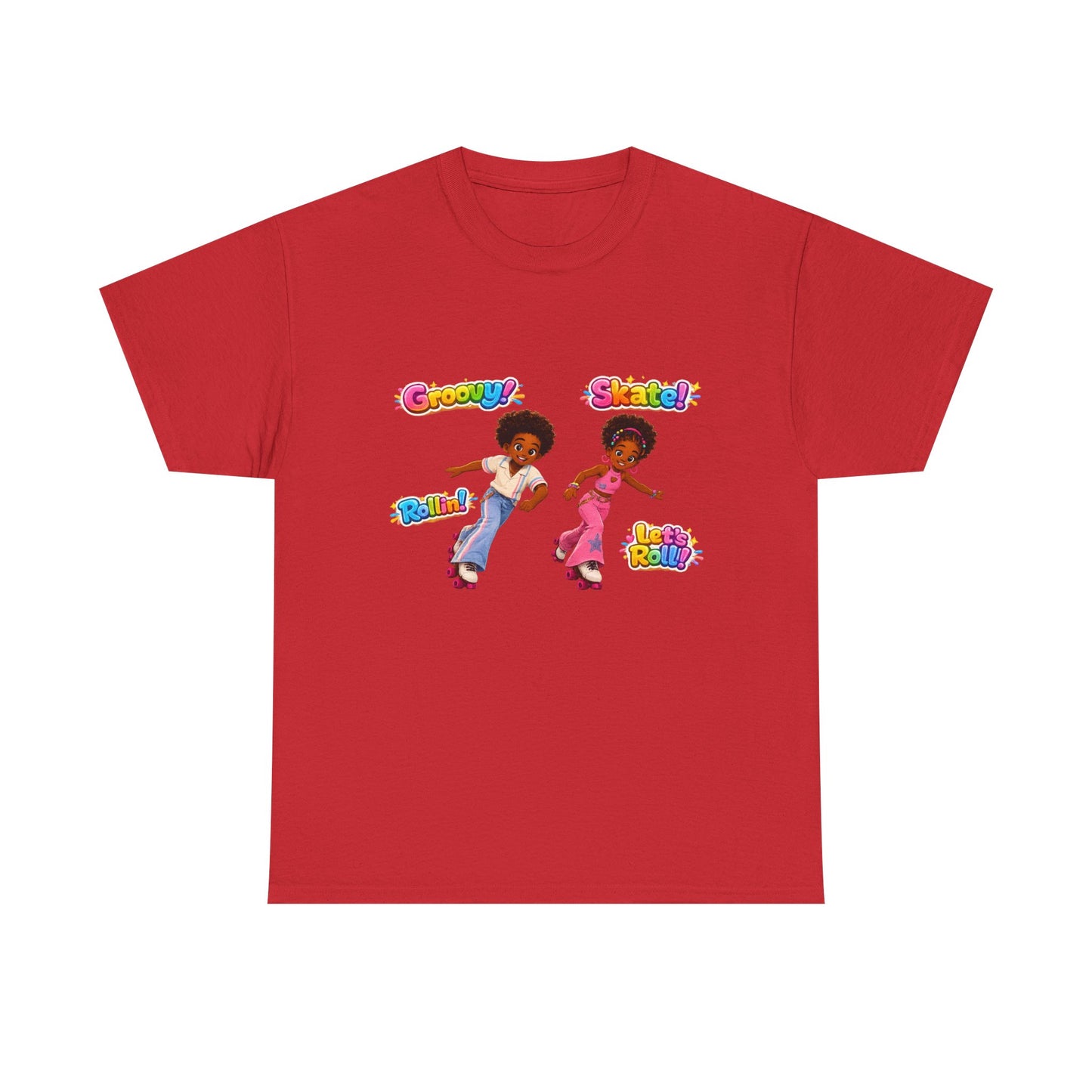 Retro Roller Skating Kids Tee — 'Groovy! Skate!' Colorful 70s-Inspired Shirt
