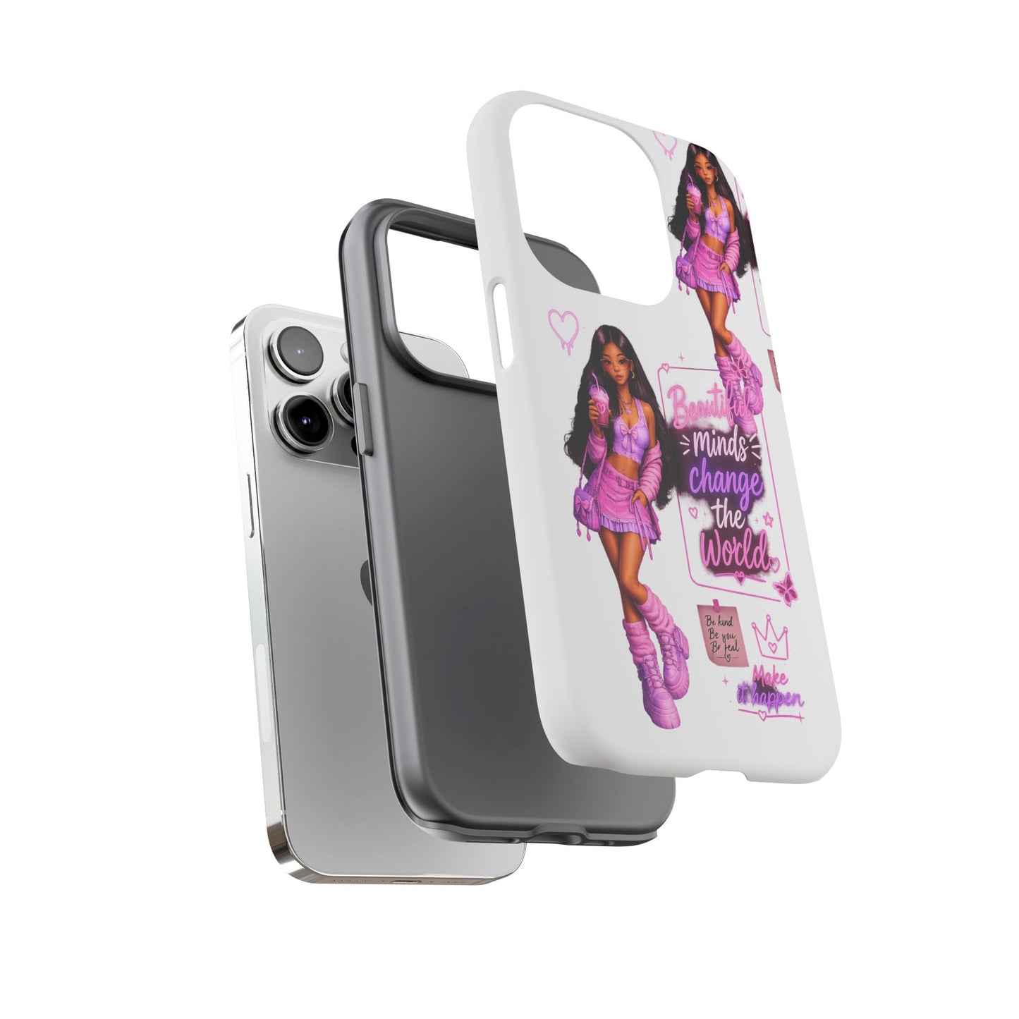 Empowerment Girl Phone Case — "Minds Change the World" Pink Aesthetic Protective Cover