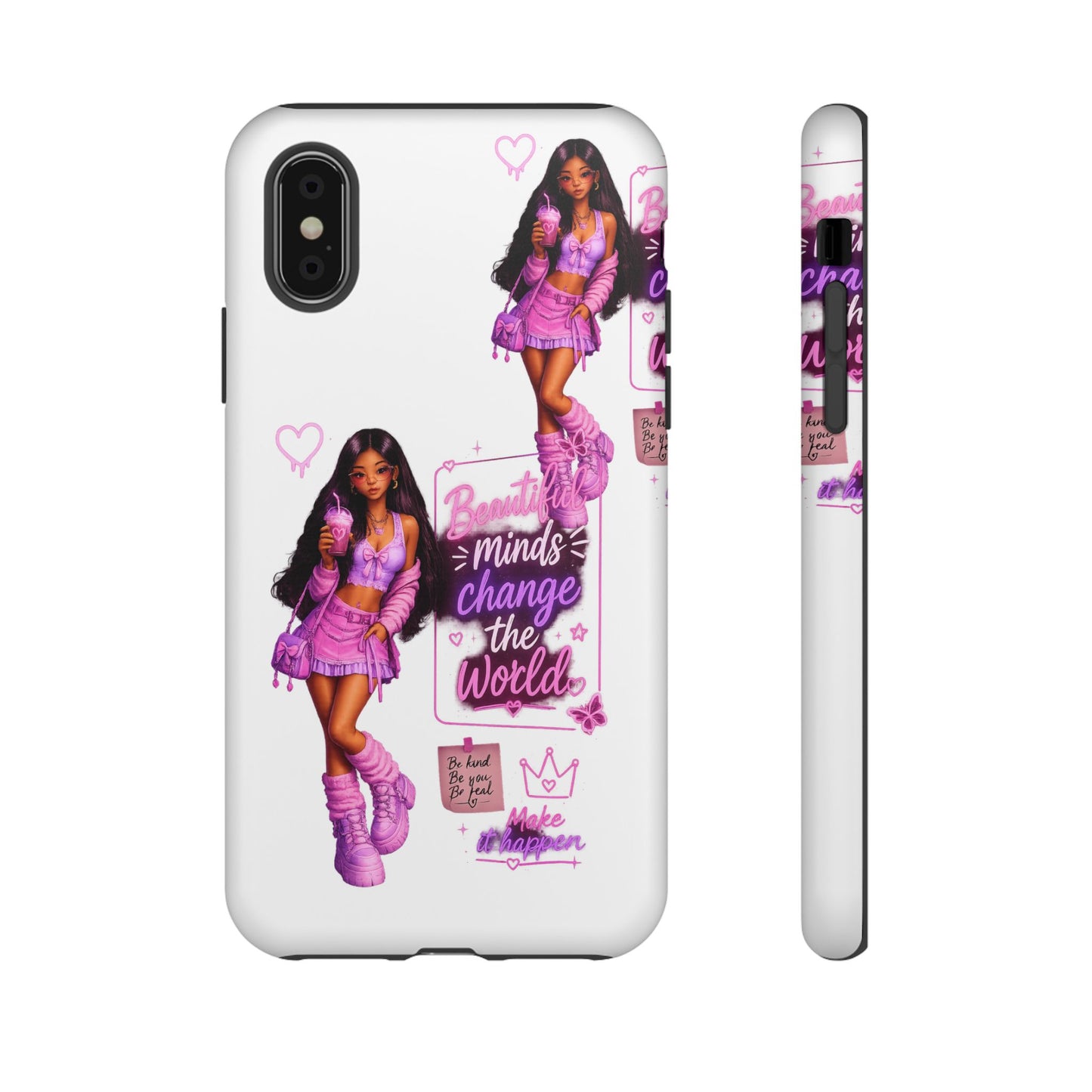 Empowerment Girl Phone Case — "Minds Change the World" Pink Aesthetic Protective Cover