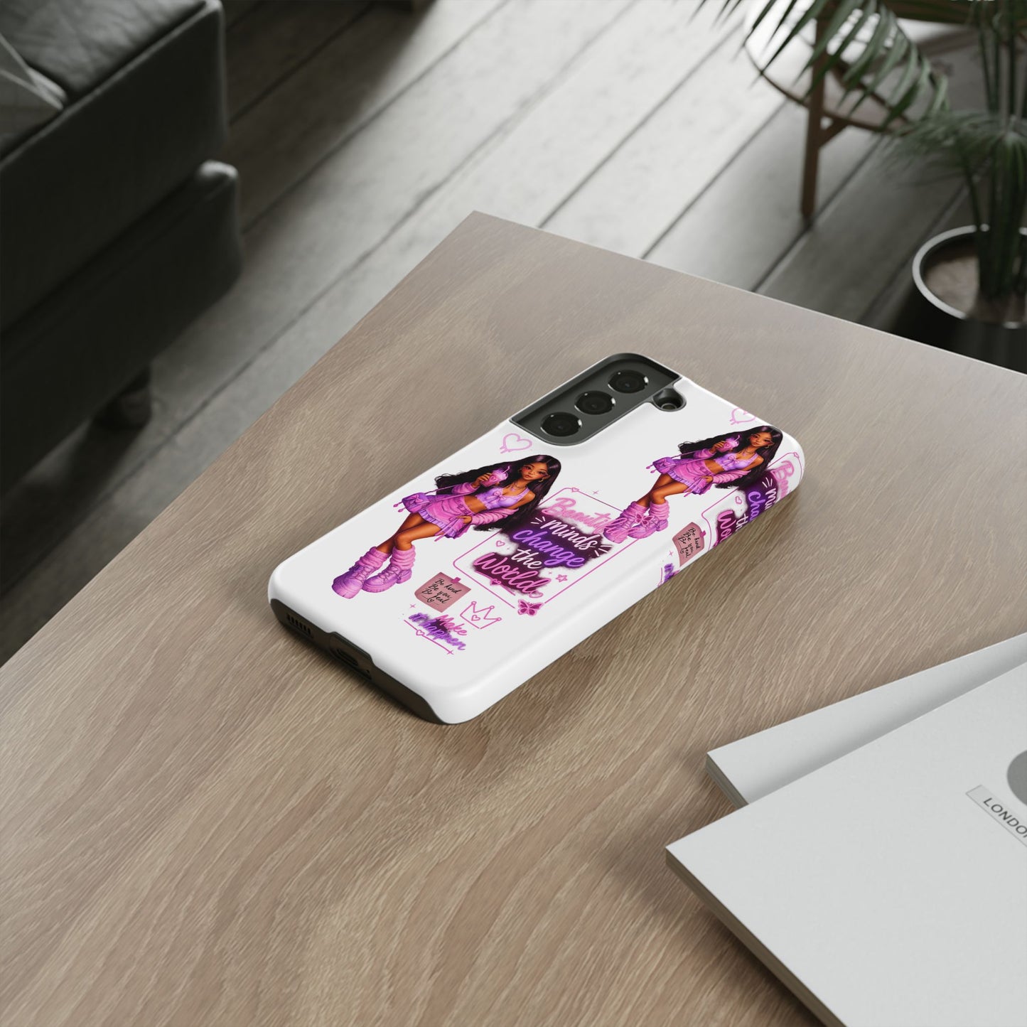 Empowerment Girl Phone Case — "Minds Change the World" Pink Aesthetic Protective Cover