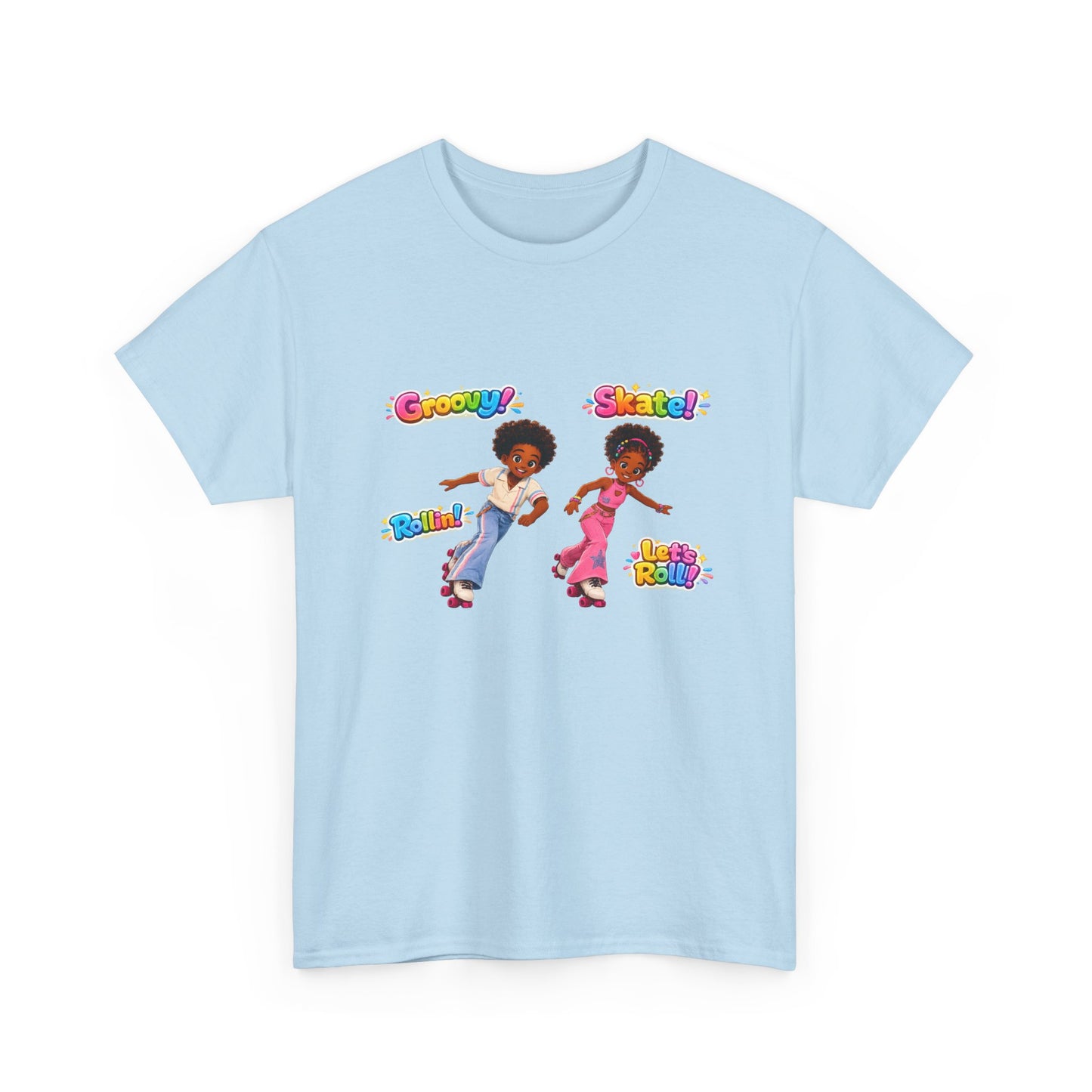 Roller Dance Kids T-Shirt — 'Groovy! Skate!' Retro Afro Puff Skaters Tee