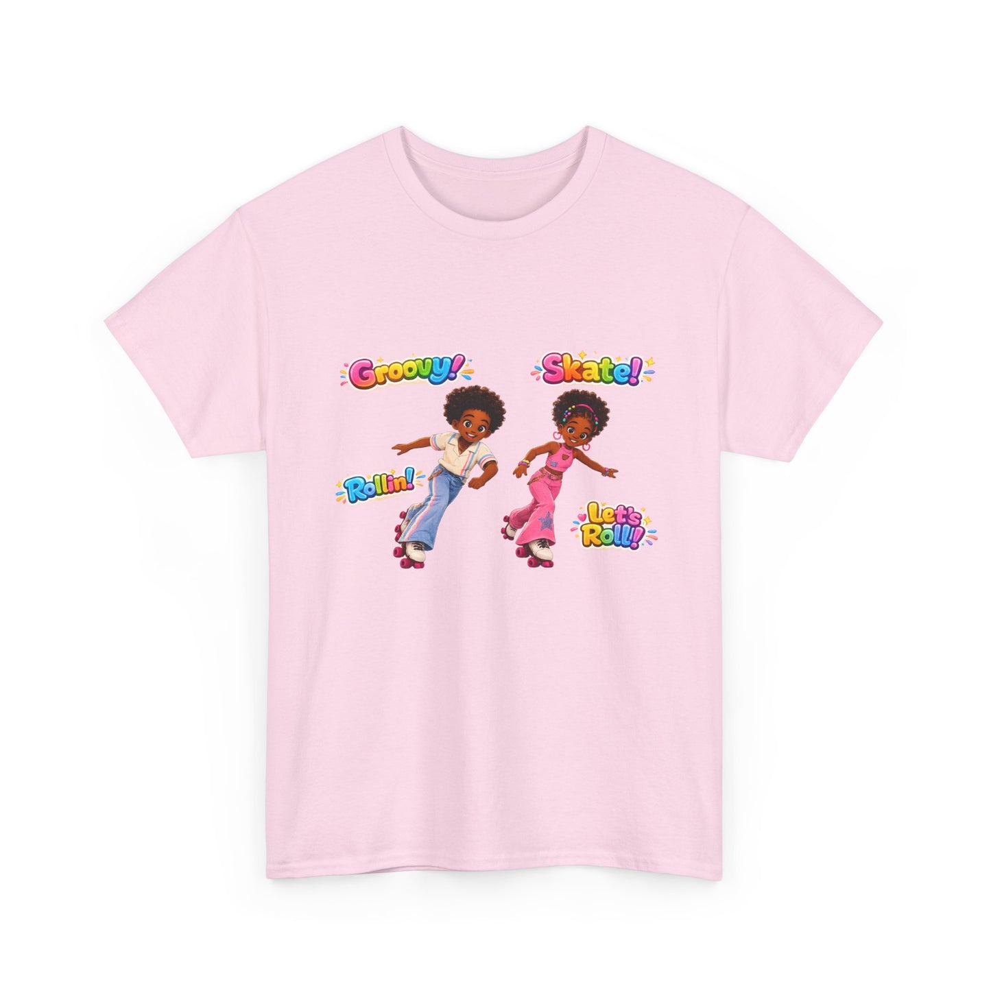 Retro Roller Skating Kids Tee — 'Groovy! Skate!' Colorful 70s-Inspired Shirt