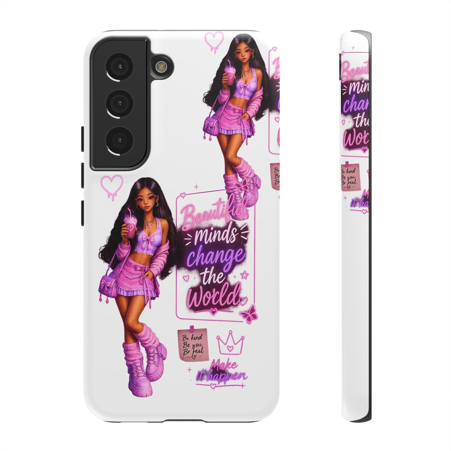 Empowerment Girl Phone Case — "Minds Change the World" Pink Aesthetic Protective Cover