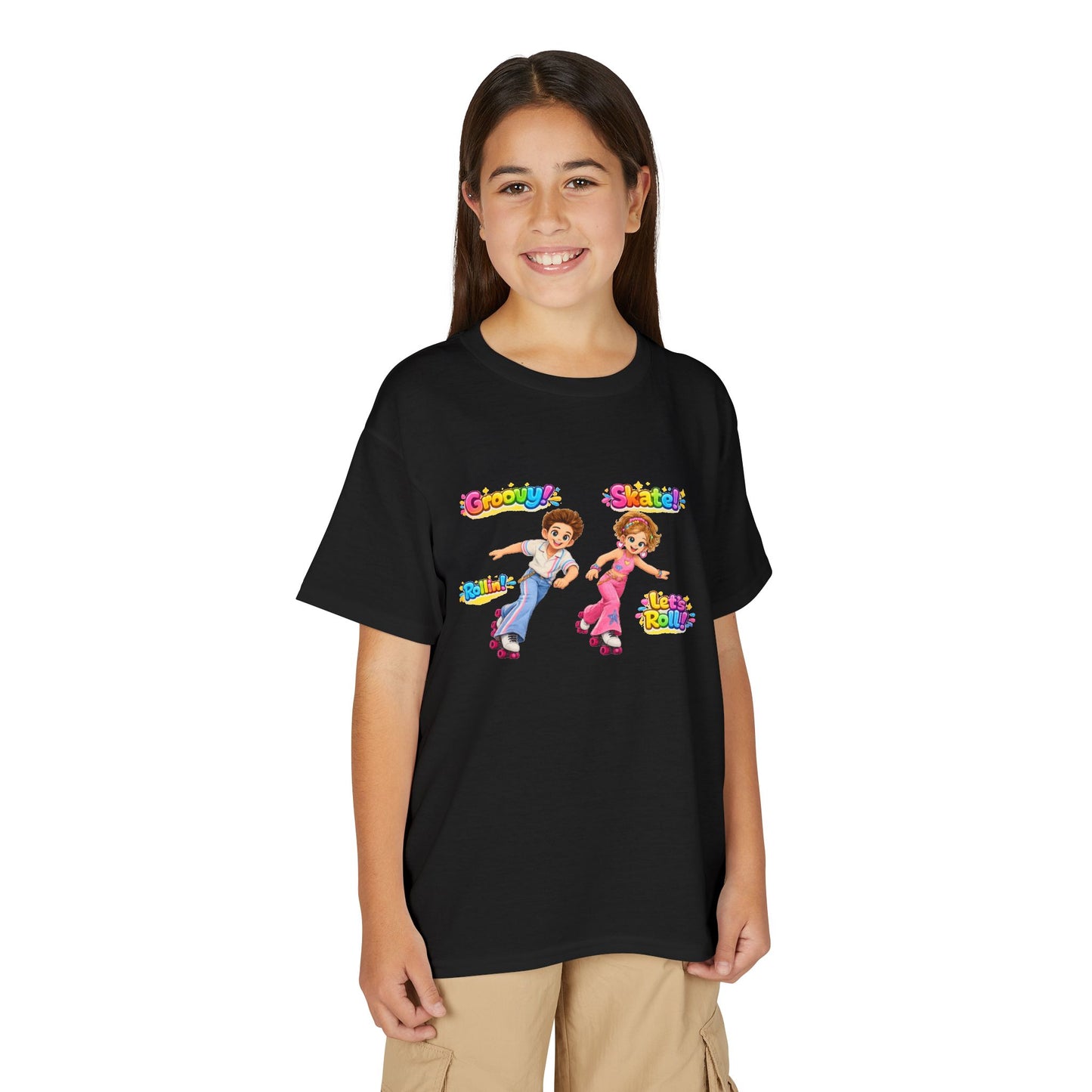 Youth Roller Skating T-Shirt — "Groovy! Skater!" Colorful Retro Kids Tee
