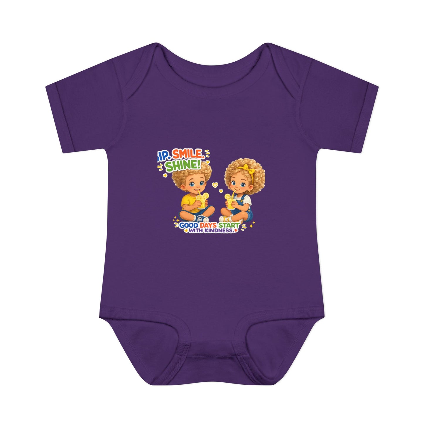 Infant Bodysuit "Rise, Smile, Shine!" Cute Kids Graphic Onesie — "Good Days Start with Kindness"