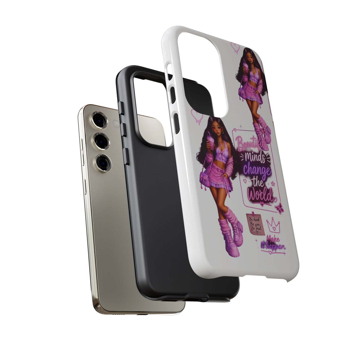 Empowerment Girl Phone Case — "Minds Change the World" Pink Aesthetic Protective Cover