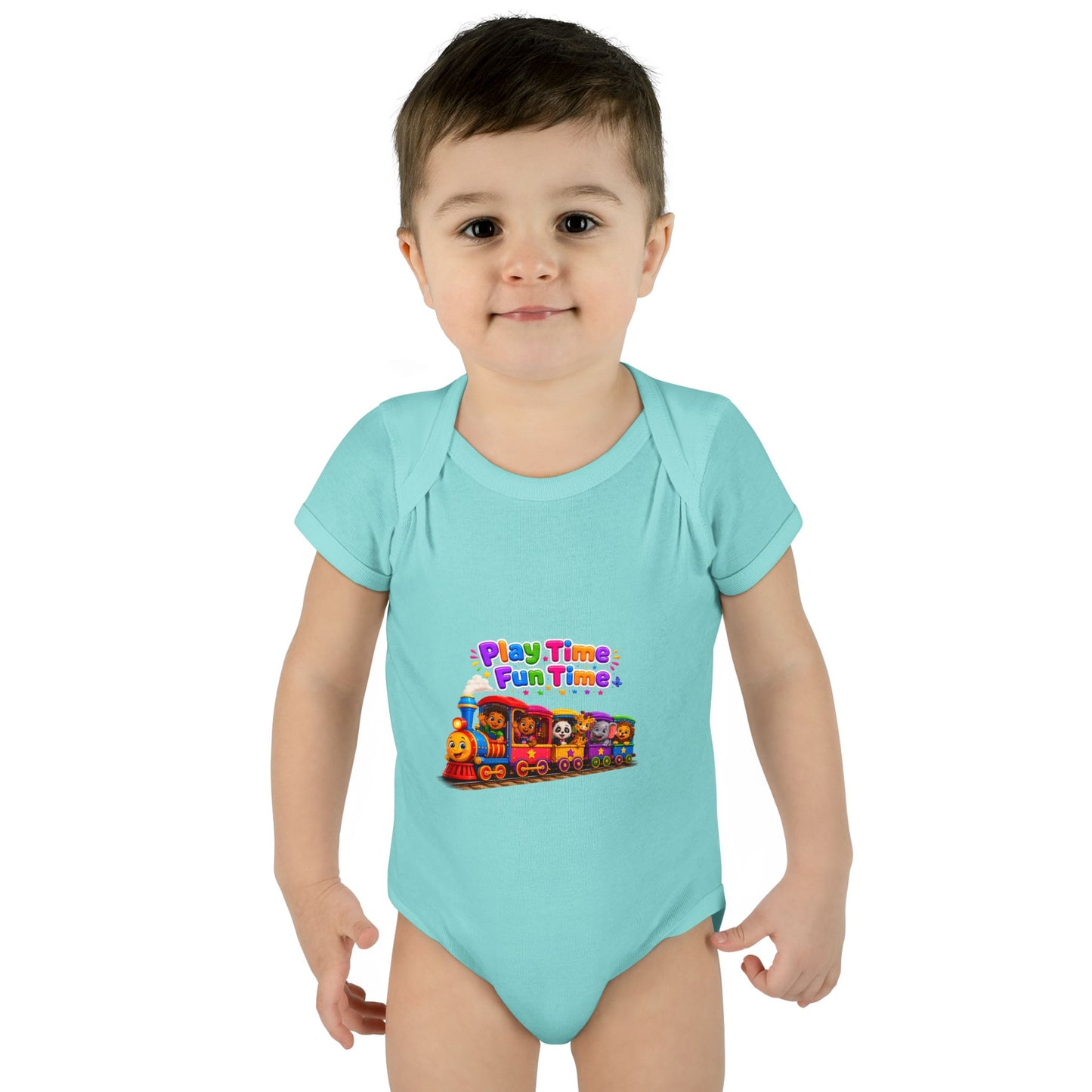 Play Time Fun Time Train Baby Bodysuit — Colorful Infant Onesie
