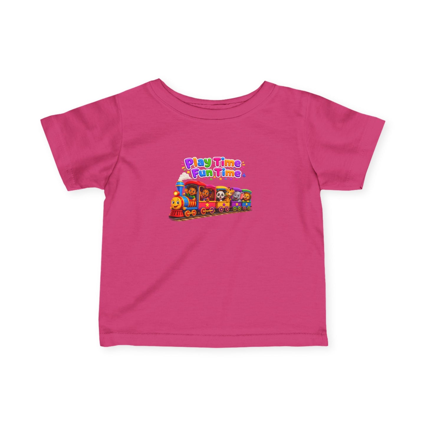 Infant Tee — "Play Time Fun Time" Colorful Toy Train Baby Shirt