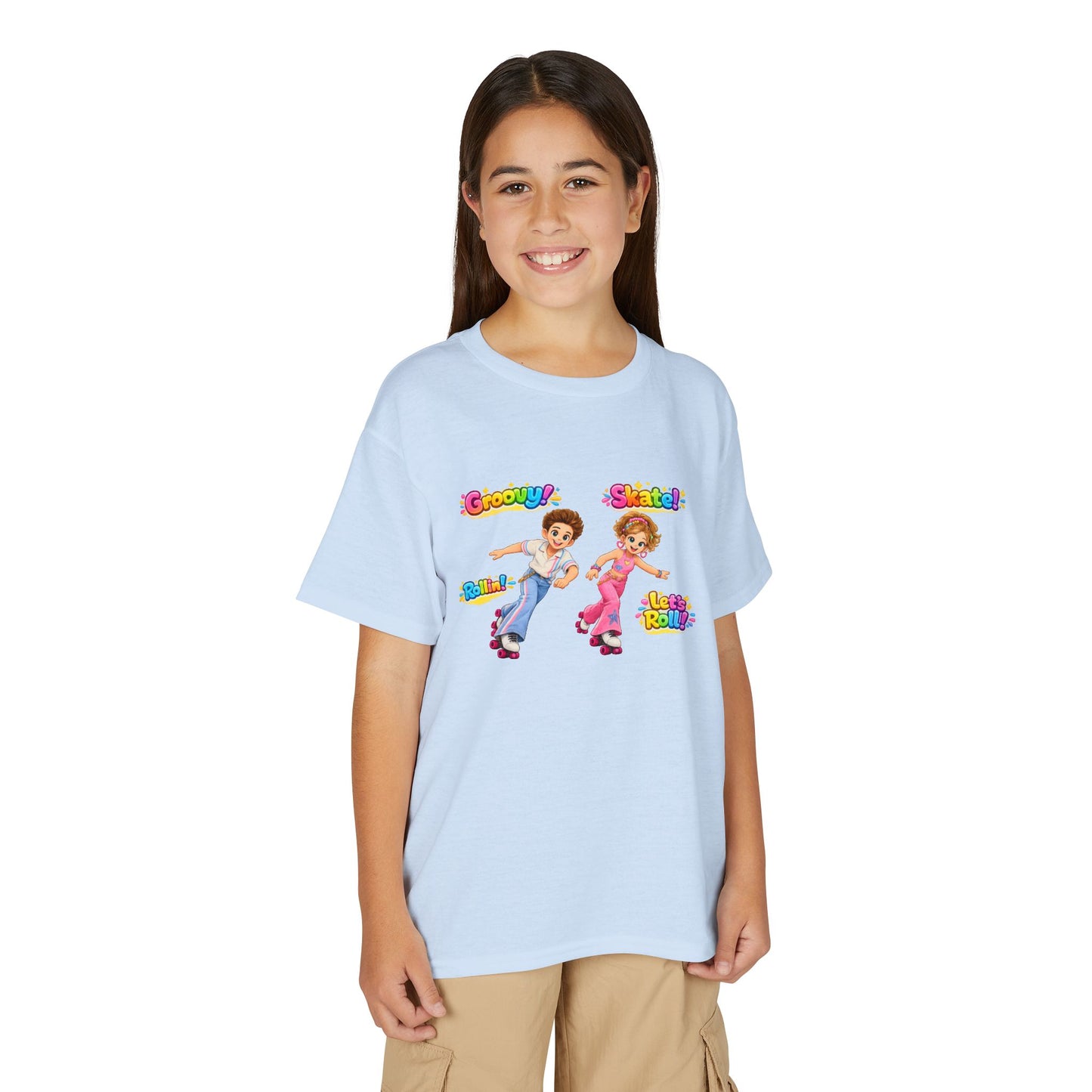 Youth Roller Skating T-Shirt — "Groovy! Skater!" Colorful Retro Kids Tee