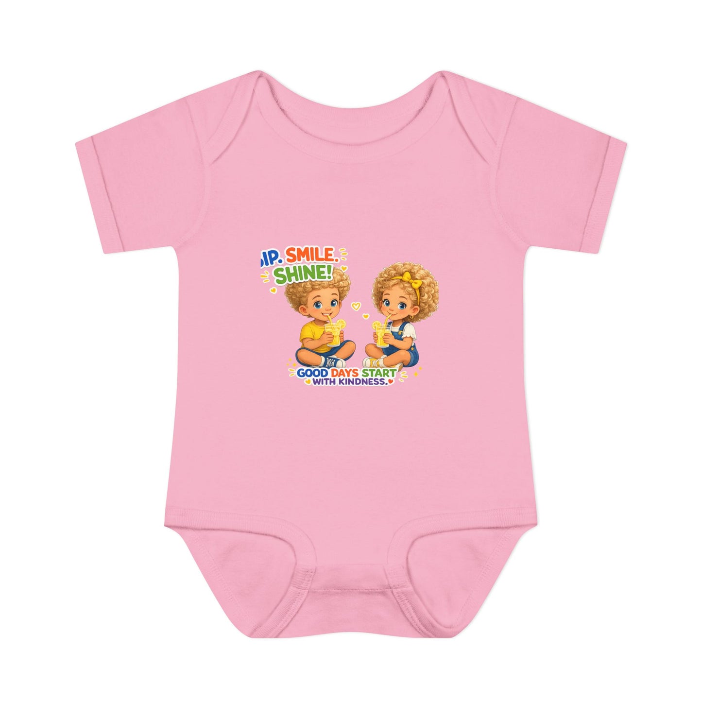 Infant Bodysuit "Rise, Smile, Shine!" Cute Kids Graphic Onesie — "Good Days Start with Kindness"