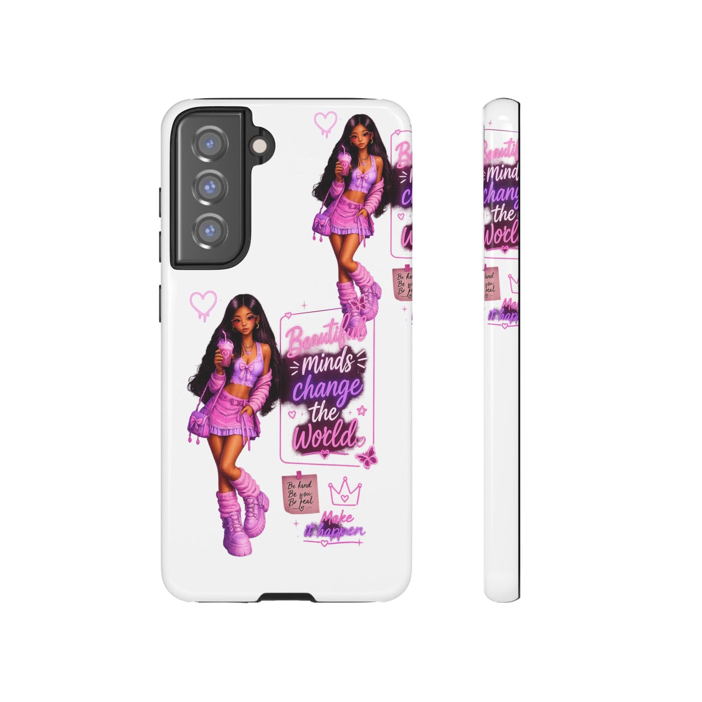 Empowerment Girl Phone Case — "Minds Change the World" Pink Aesthetic Protective Cover