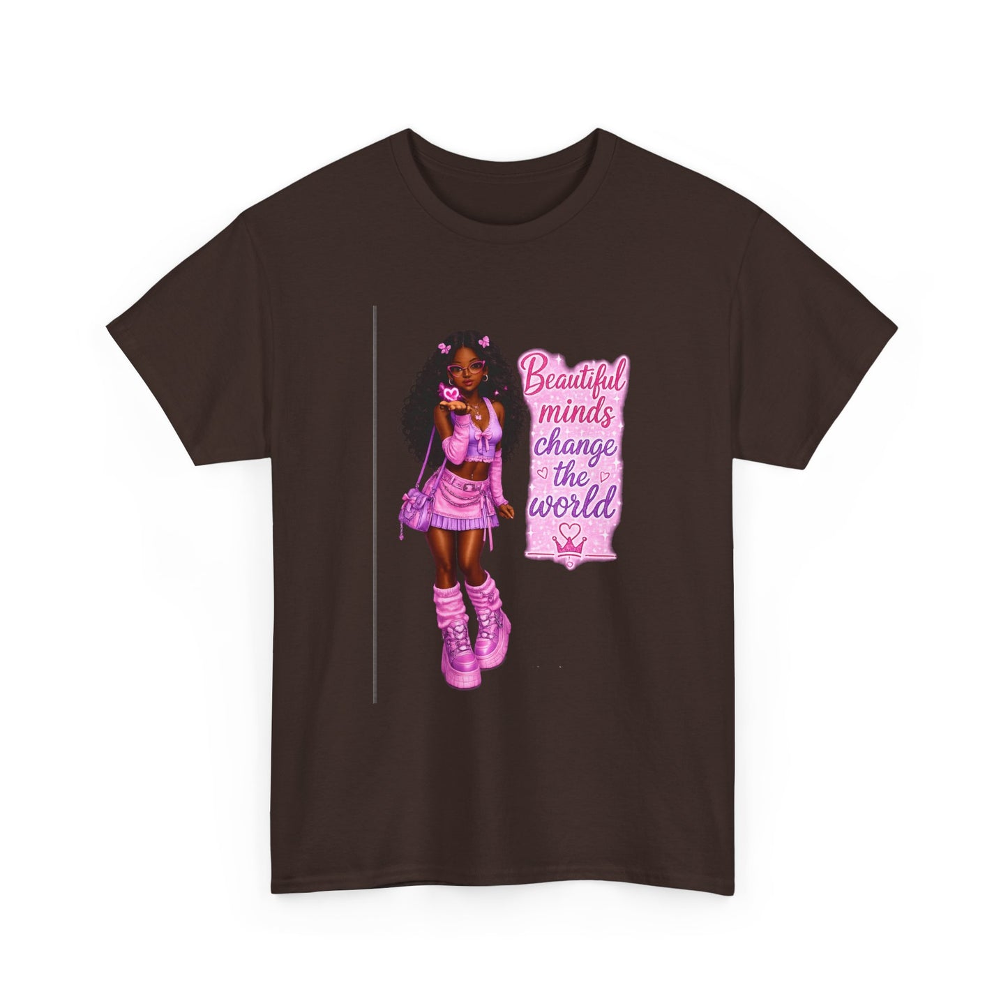 T-Shirt — 'Beautiful Minds Change the World' Pink Afro Girl Graphic